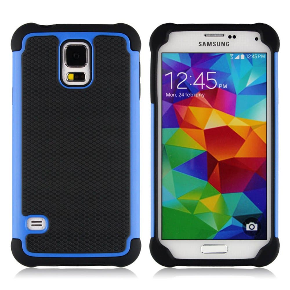 Samsung Galaxy S5 Case,Hybrid Armor Rubber Combo Impact Silicone Case Cover for Samsung S5(Blue)