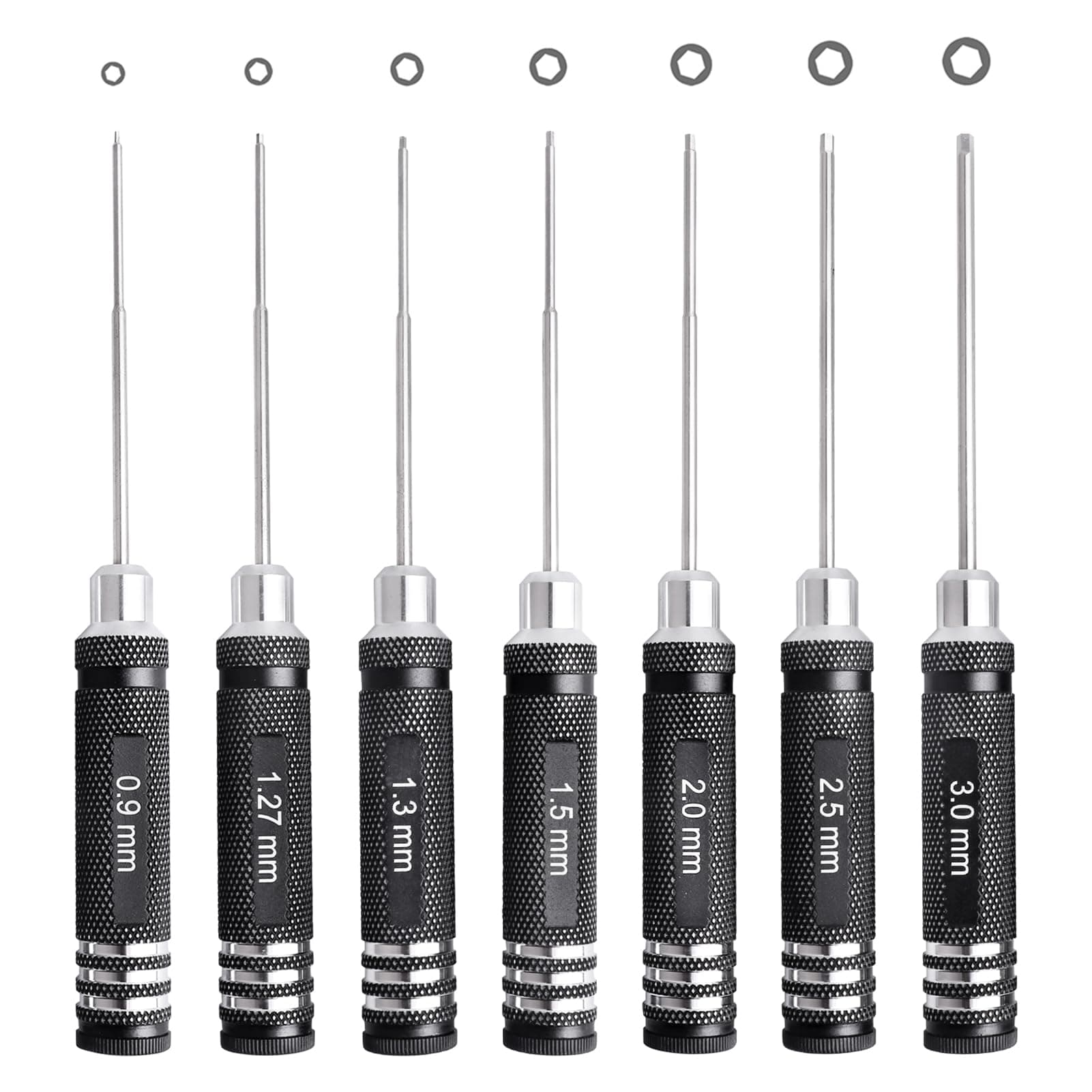 7Pcs Hex Screwdriver Set 0.9mm 1.27mm 1.3mm 1.5mm 2.0mm 2.5mm 3.0mm Hex Driver Allen Wrench RC Tool Kit for RC Car Multi-Axis FPV Racing Drone RC Quadcopter Helicopter Models