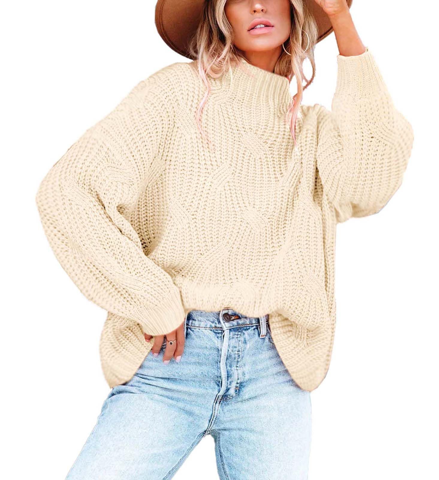 BWQWomen's 2024 Fall Oversized Pullover Sweaters Loose Casual Crewneck Long Sleeve Chunky Soft Cable Knit Blouse Tops