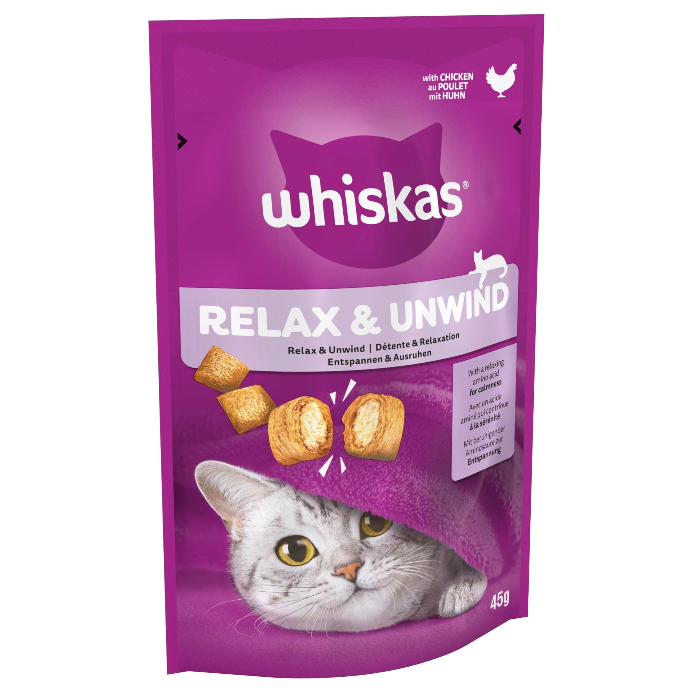 Relax and Unwind - Cat Treats - Small Bite Size Snacks with Chicken Filling - 8 x 45 g