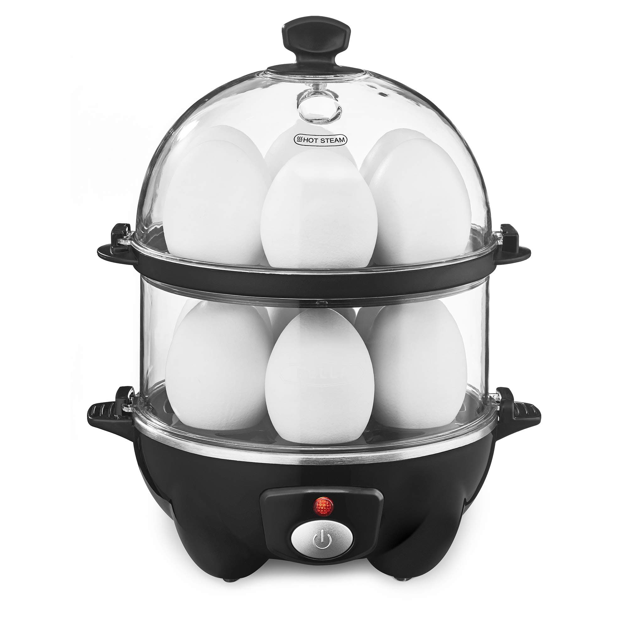 BELLA Double Tier Electric Egg Cooker and Omelet Maker with Auto Shut Off, for Easy to Peel, Poached Eggs, Scrambled Eggs, Soft, Medium and Hard Boiled Eggs, 12 Egg Capacity Tray Included, Black