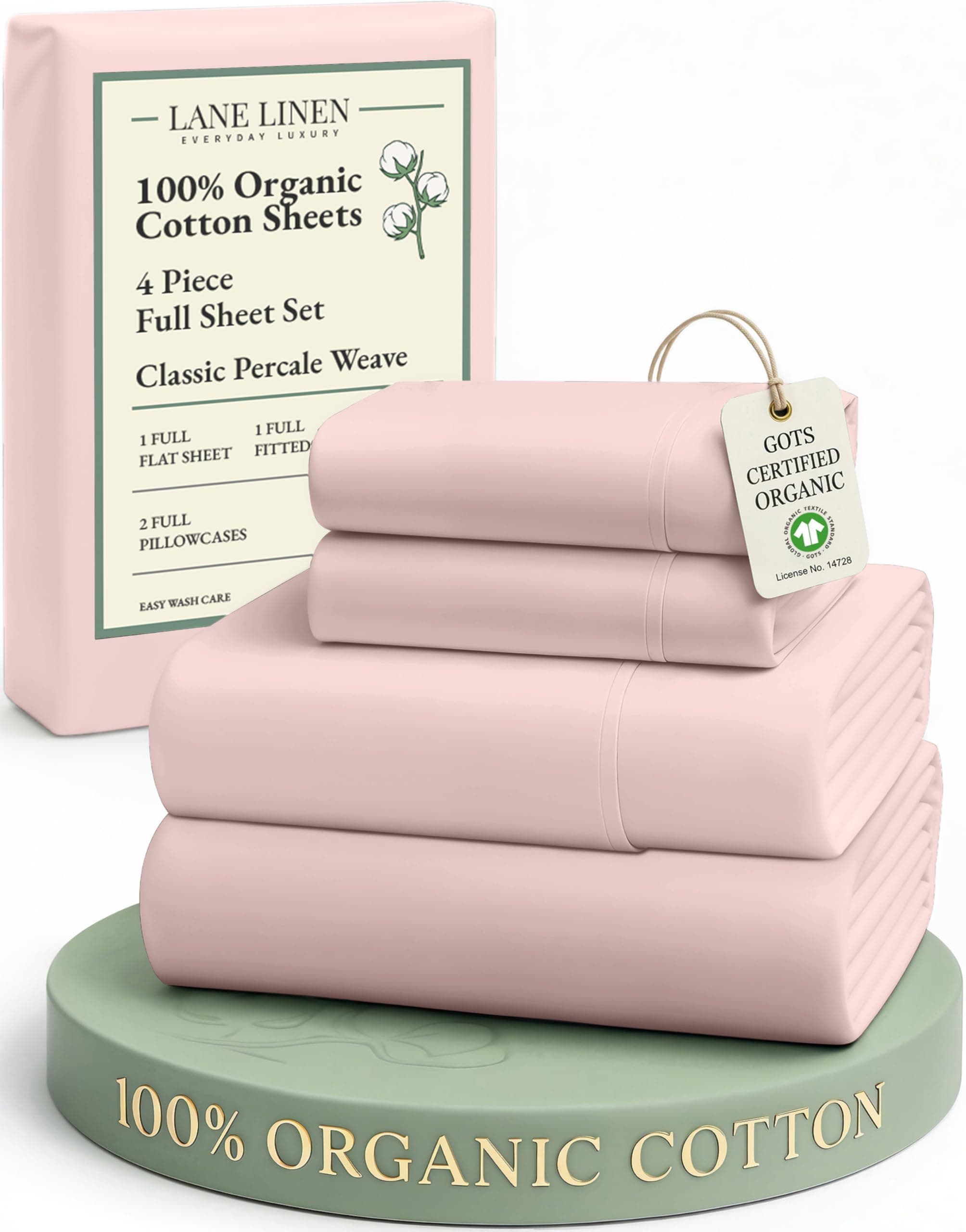 - 100% Organic Cotton Sheets Full Size Bed, Machine Washable Fully Elasticized Low Pill Fade Resistant Cotton Sheets, Soft & Comfy Percale Eco Friendly sábanas Full -Sepia Rose
