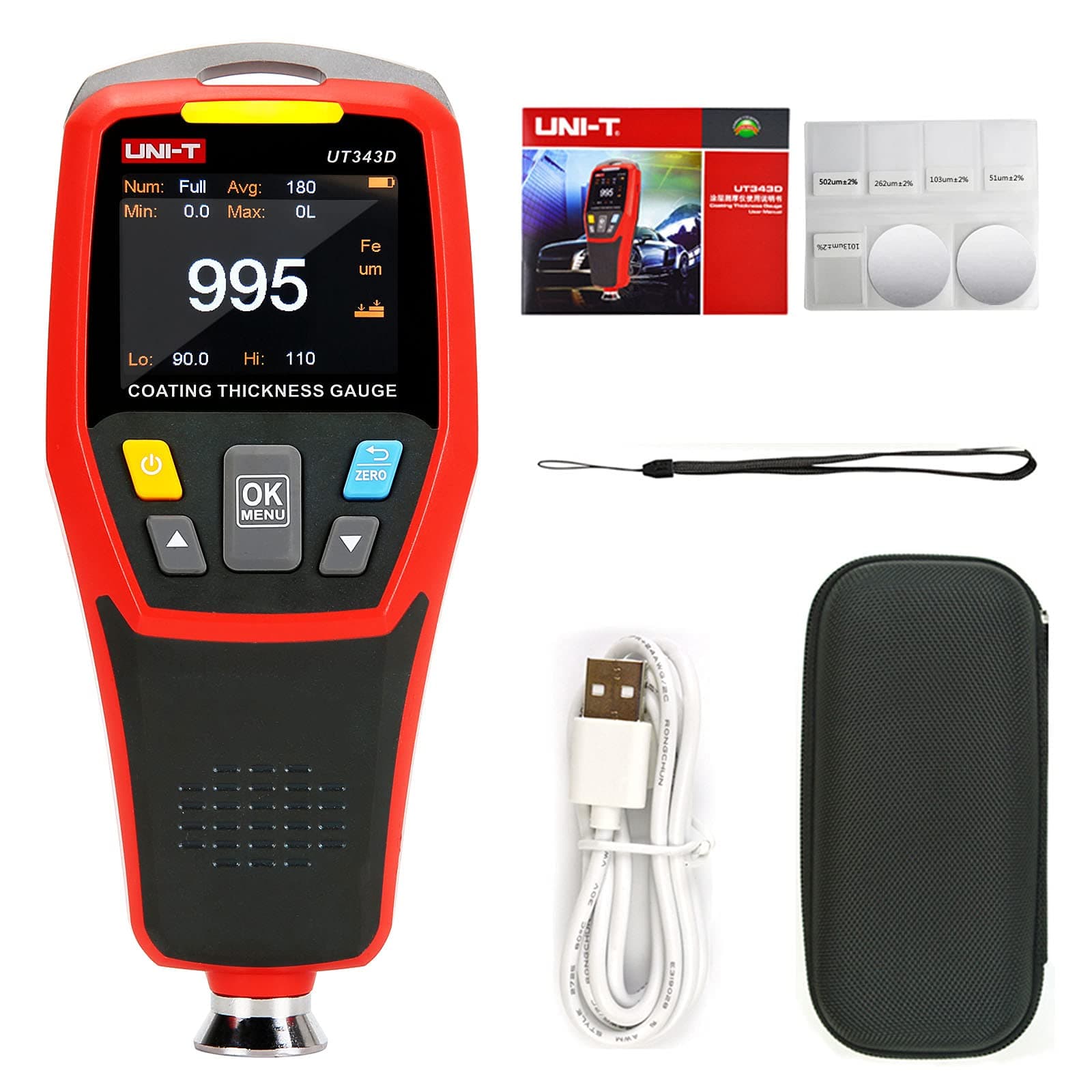 UNI-T UT343D Digital Coating Gauge Meter Thickness Tester with USB Data Function Car Detector Automotive Coating Refinishing Cars Paint Tester Meter