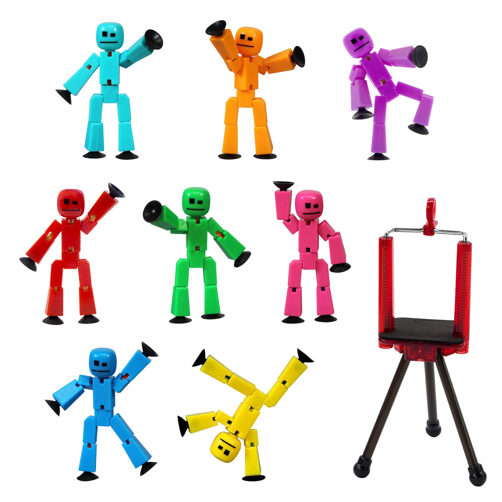 Zing Stikbot 8 Solid Pink/Yellow/Light Blue/Green/Dark Blue/Purple/Orange/Red Color and Red Tripod (TST888SCTP)