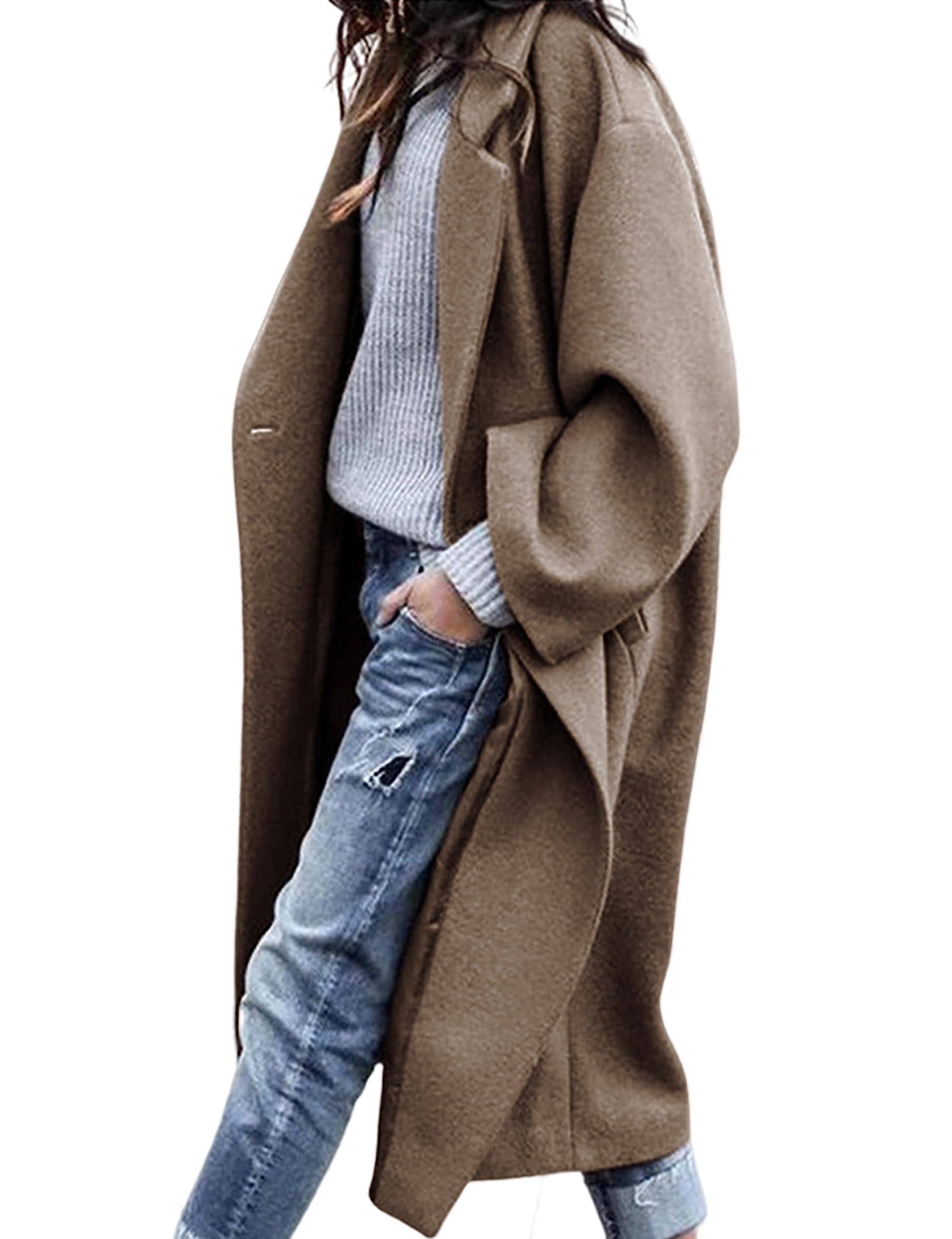 Women's Wool Blend Coat Oversized Double Breasted Long Trench Overcoat Winter