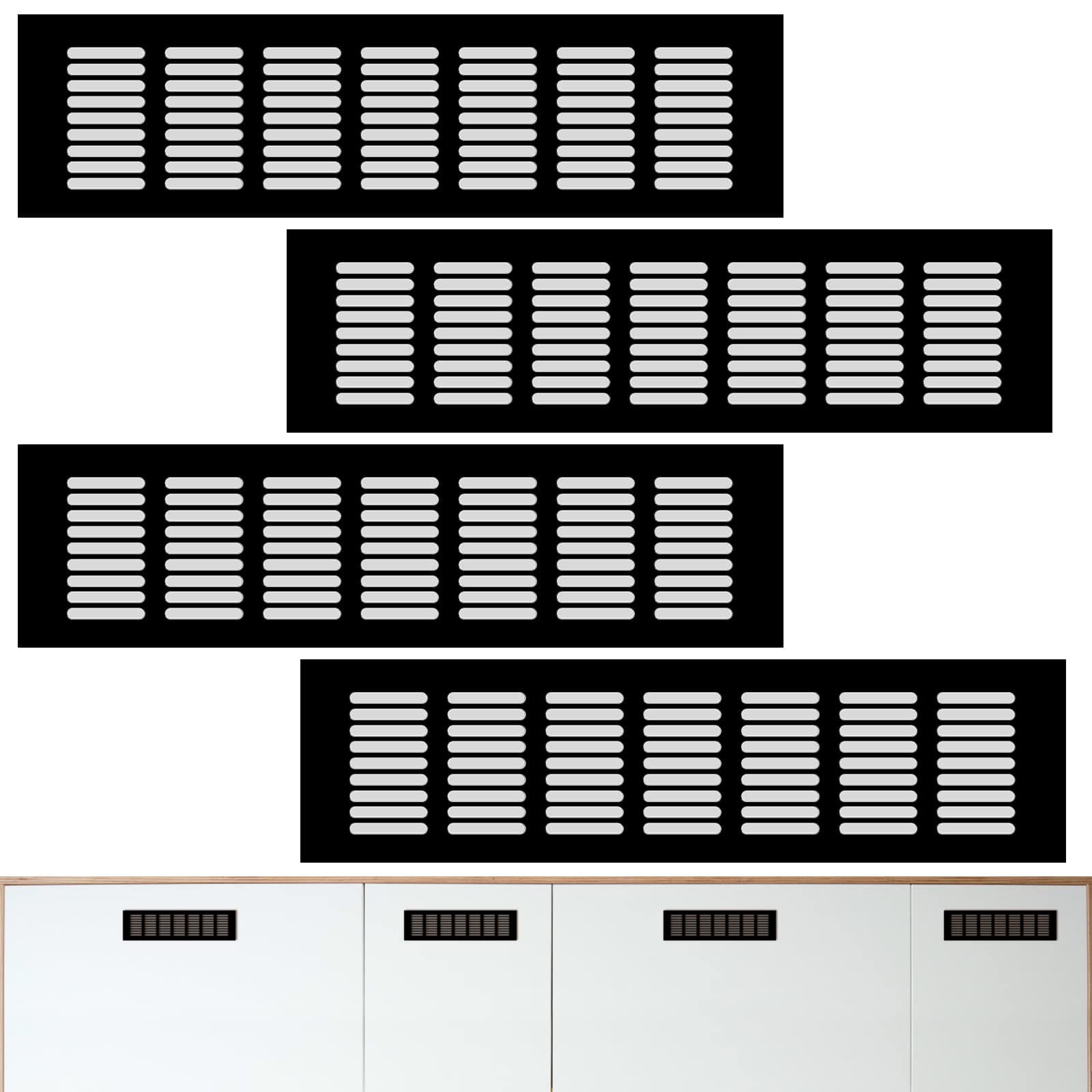4Pcs Internal Vent Covers, Ventilation Grilles, Black Air Vent Grille Cover, Cupboard Vents for Cupboard Wardrobe Ventilation (80x300mm)