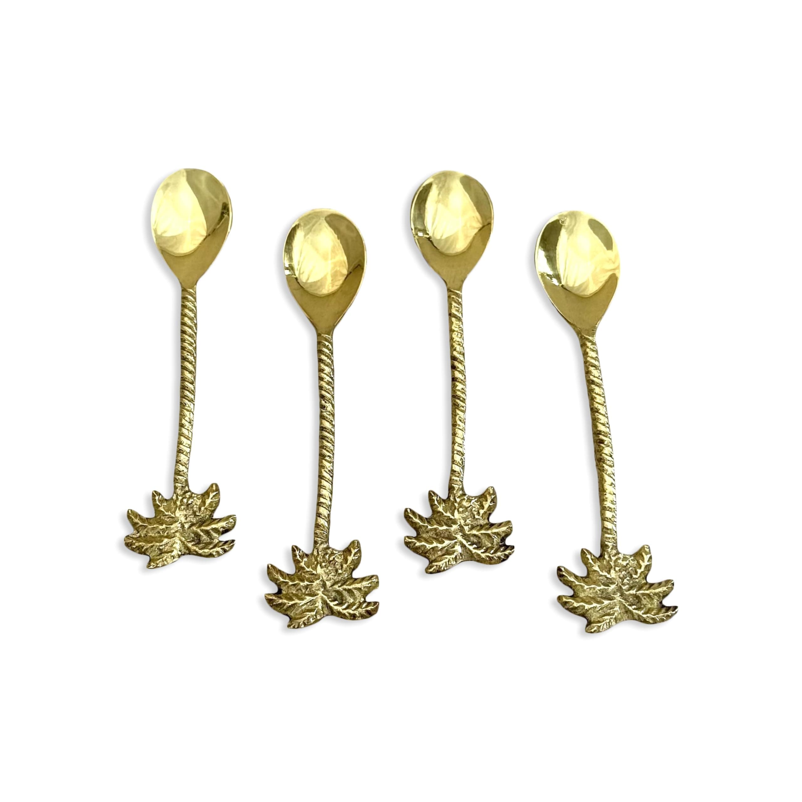 Tropical Palm Tree Handle, Gold Tone 5.5 Inch Stainless Steel Coffee/Dessert Spoon; Set of 4, 75097