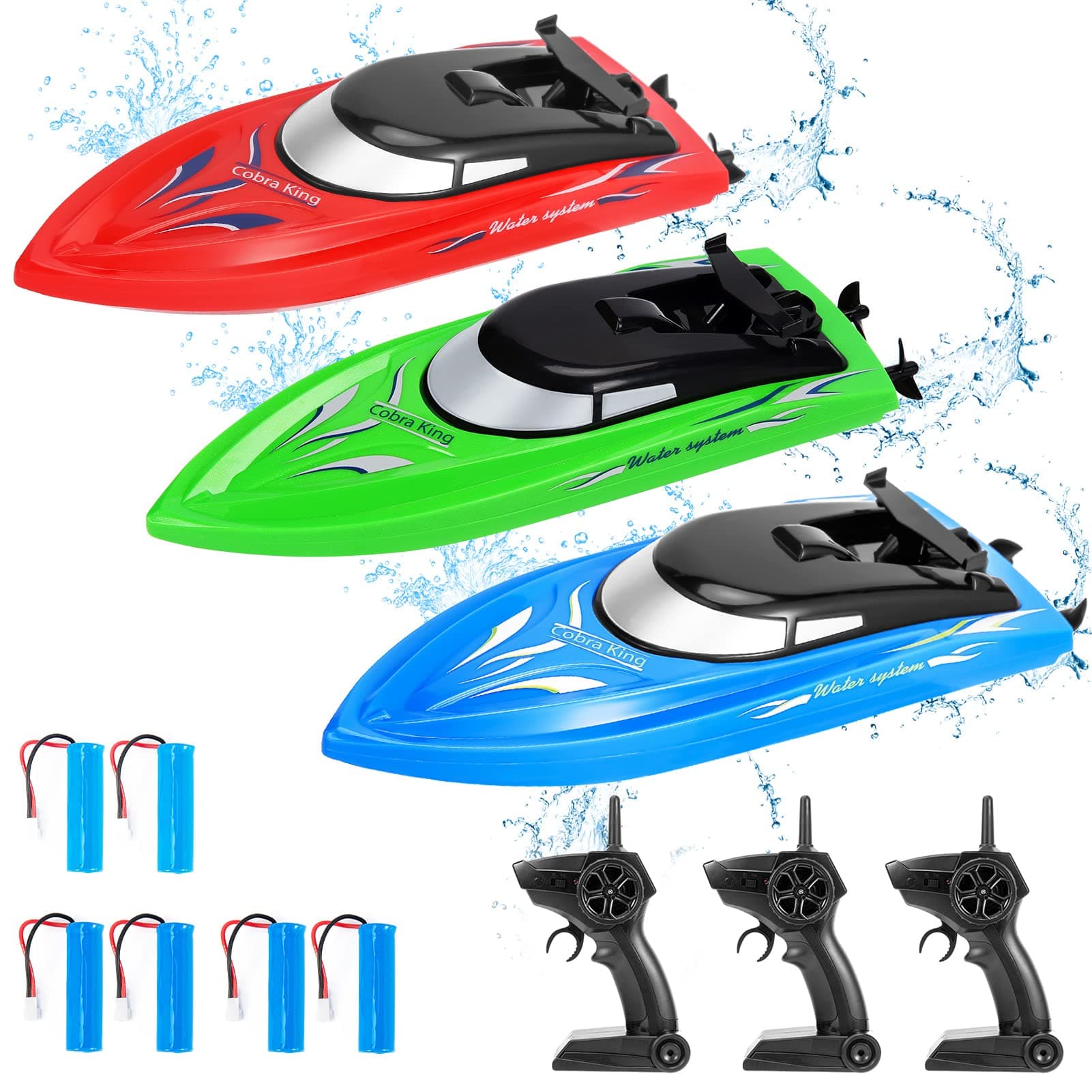 RC Boat, 3PACK High Speed Remote Control Boat for Kids & Adults, 10km/h 2.4G Boats for Pools and Lakes, Rechargeable Battery Included