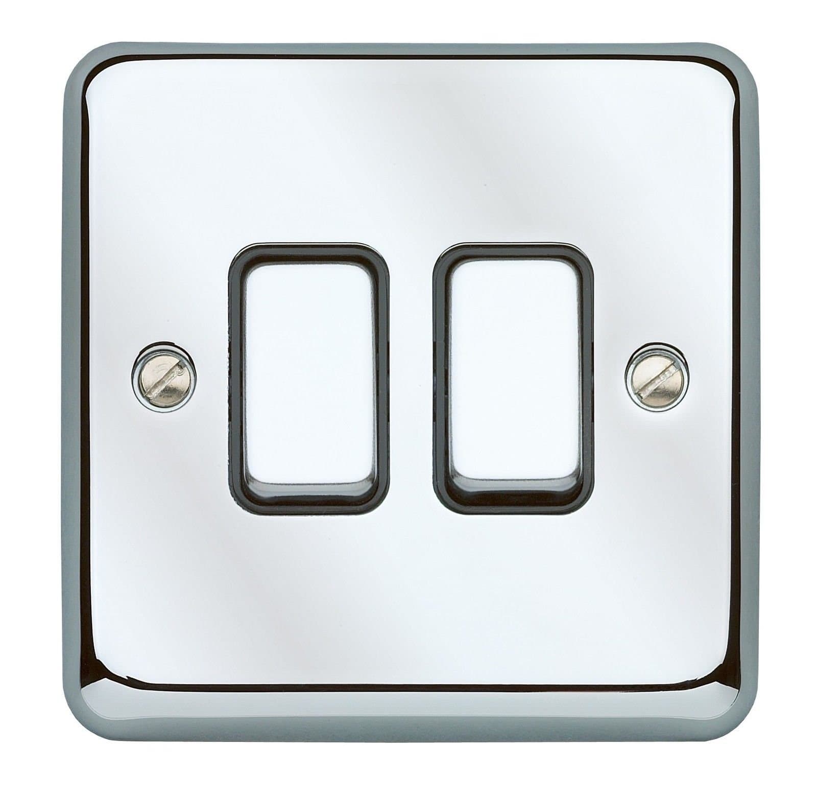 MK Chroma Plus 2 Gang 2 Way Double Light Switch Polished Chrome K4679 RP PCR CB