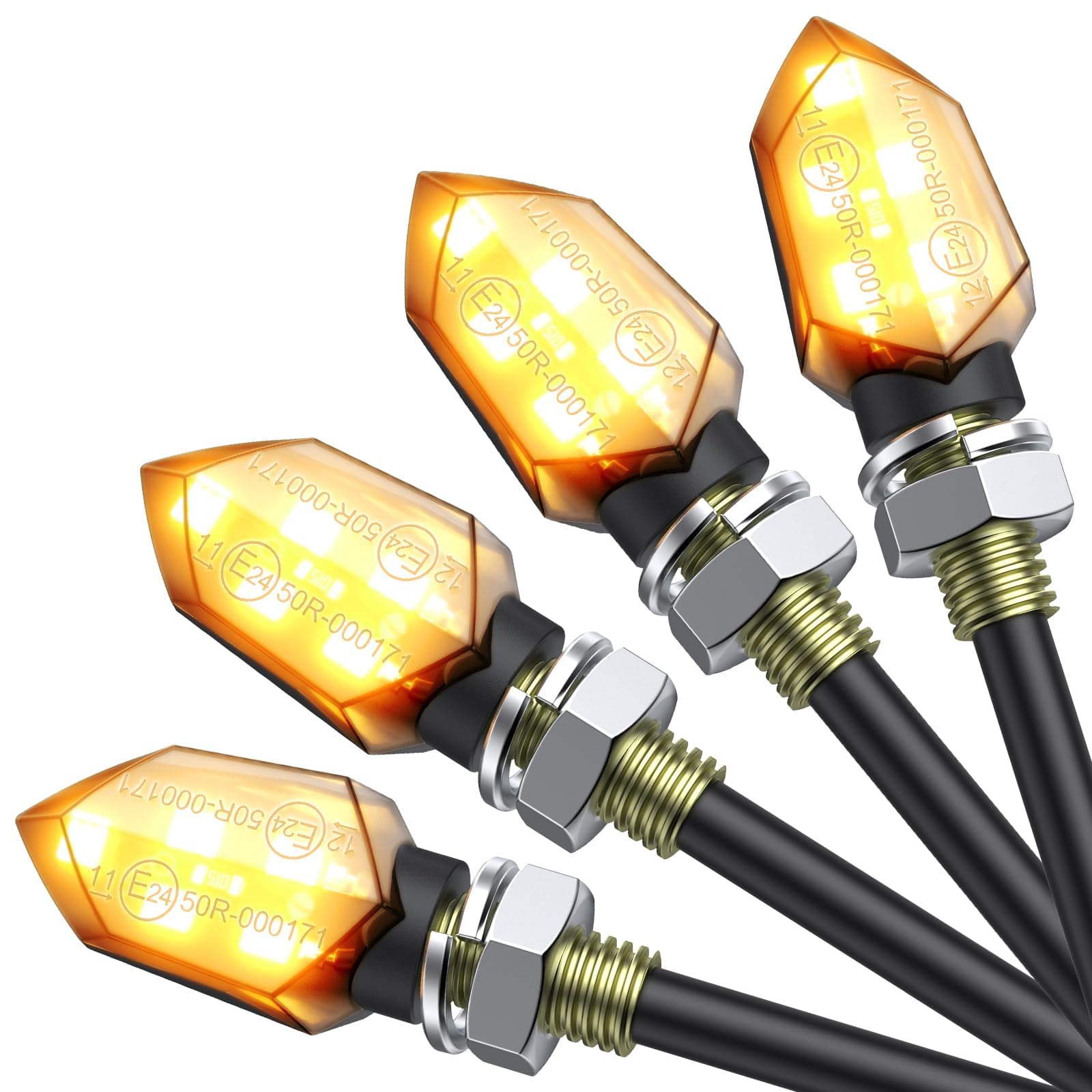 Justech 4PCS 5LEDs Motorcycle Indicators, Micro Amber Led Turn Signal Lights, Universal Motorbike Turning Indicators 12V M8 IP65 Waterproof Signal Blinkers for Harley Kawasaki Yamaha Off Road