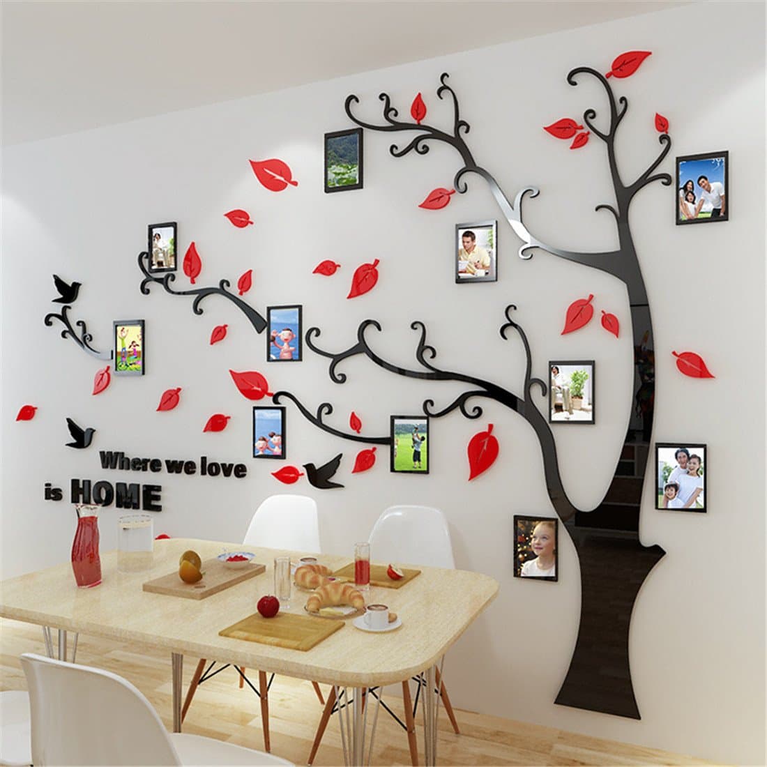 Tree Wall Stickers 3D DIY Tree Wall Decal Art Murals Large Family Photo Frames Tree Decoration for Living Room Bedroom Restaurant Home Decor
