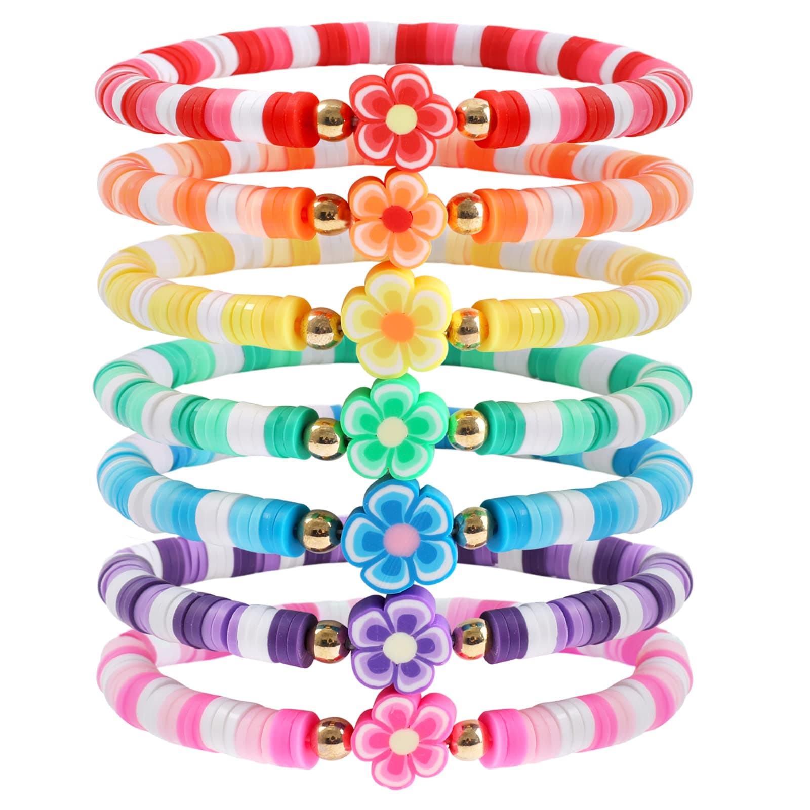 Rainbow Heishi Surfer Bracelets Set for Women Stackable Clay Beaded Bracelets Disc Stretch Preppy Bracelets Layering Colorful Friendship Bracelets Team Cheer Bulk Boho Summer Beach Jewelry Gift