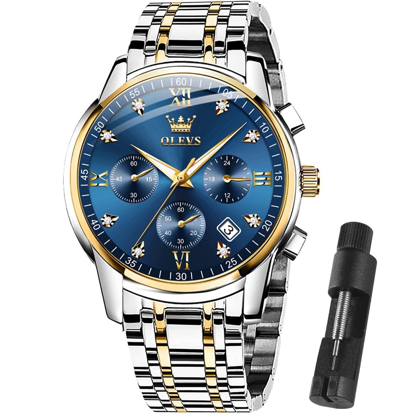 OLEVS Men Multifunction Watch, Multi Dial Waterproof Luminous Chronograph Men's Watch with Date Gift for Men,Stainless Steel Watches for Men,Classic Men Wrist Watch