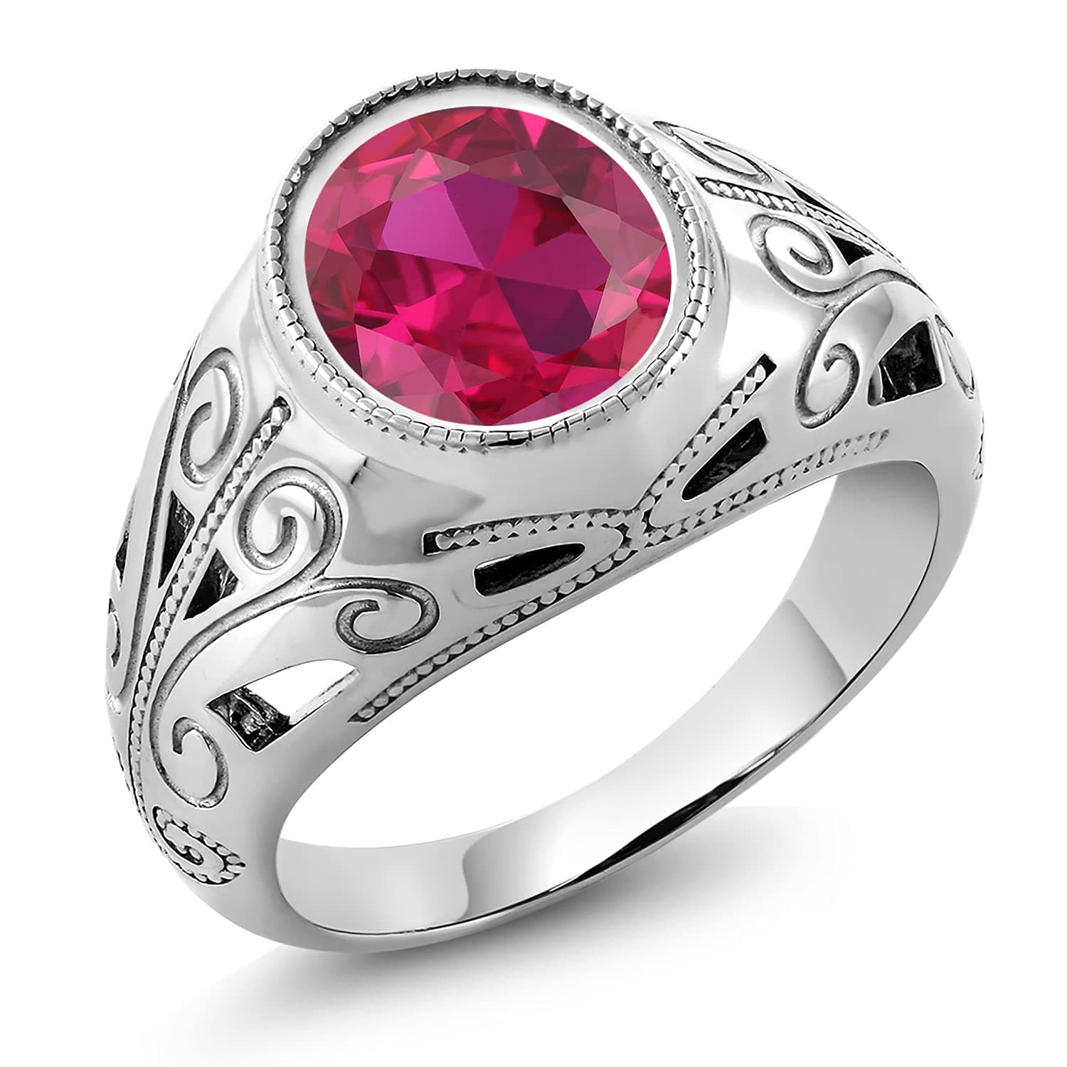 [Gem Stone King] 6.4カラット シンセティック ルビー リング 指輪 メンズ シルバー925 7月 誕生石 誕生日プレゼント