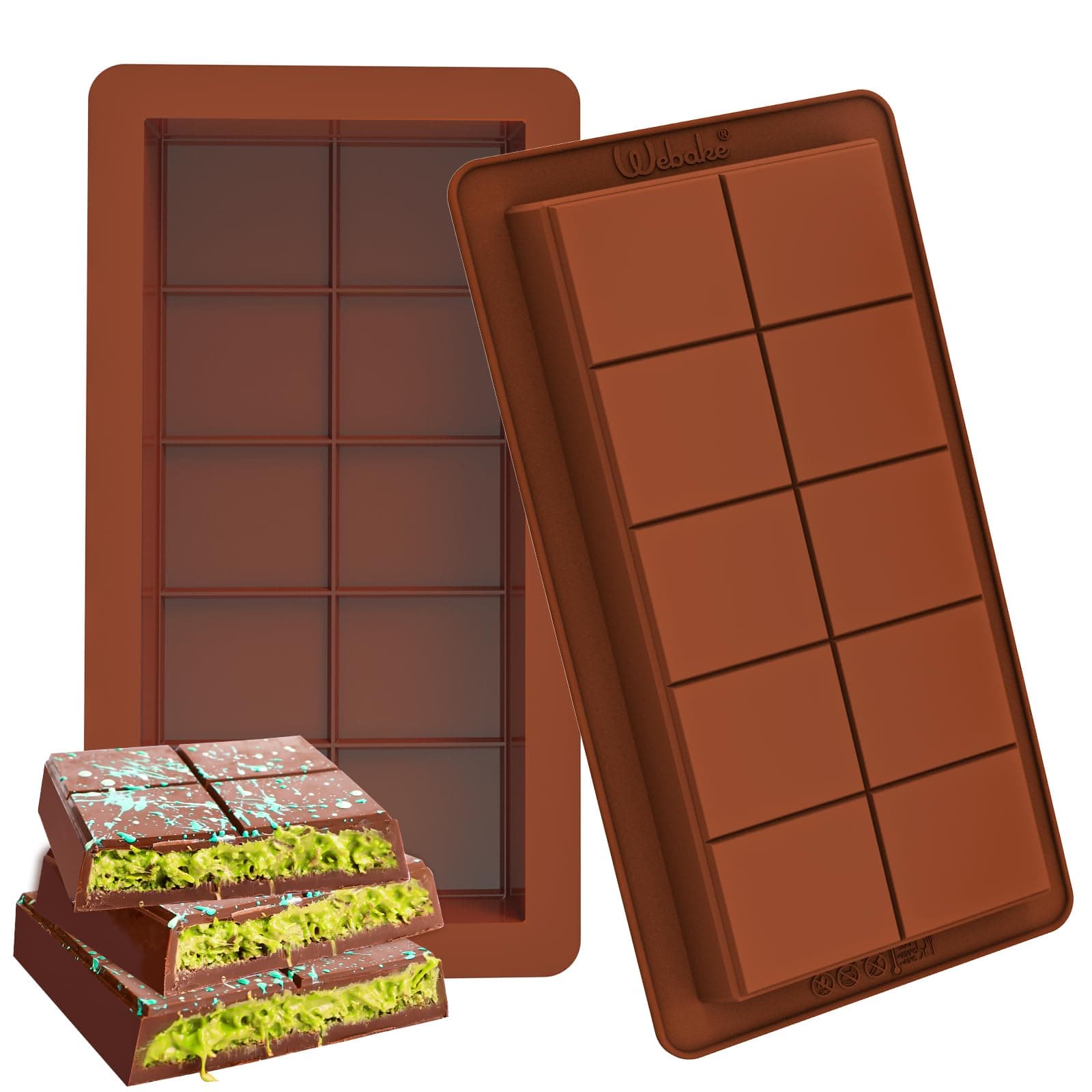 Webake Chocolate Mould Silicone Deep Pack of 2 Silicone Moulds Chocolate Bar Deep Chocolate Bar Moulds Bar Chocolate Mould Deep Chocolate Mould