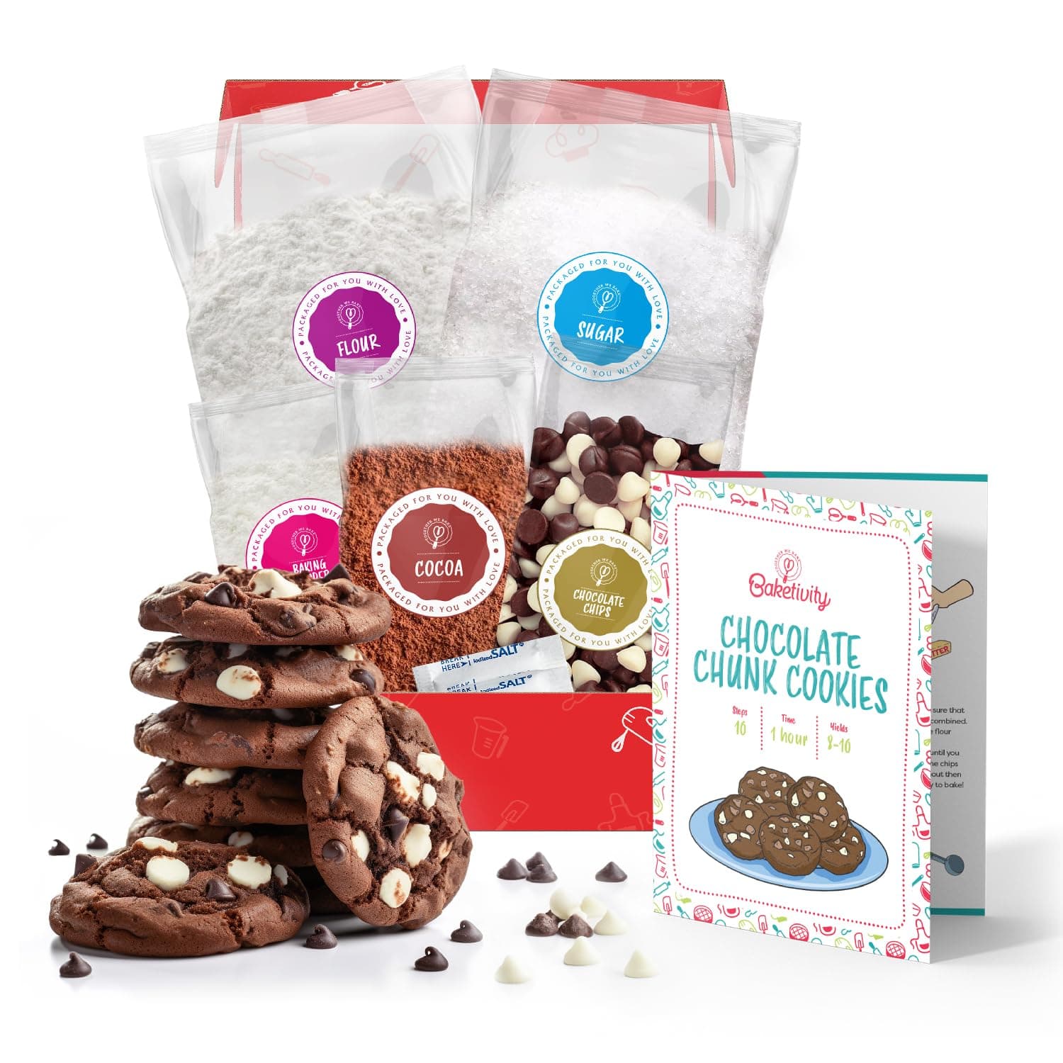 Baketivity Kids Baking DIY Activity Kit - Bake Delicious Chocolate Chunk Cookies with Pre-Measured Ingredients – Best Gift Idea for Boys and Girls Ages 6-12