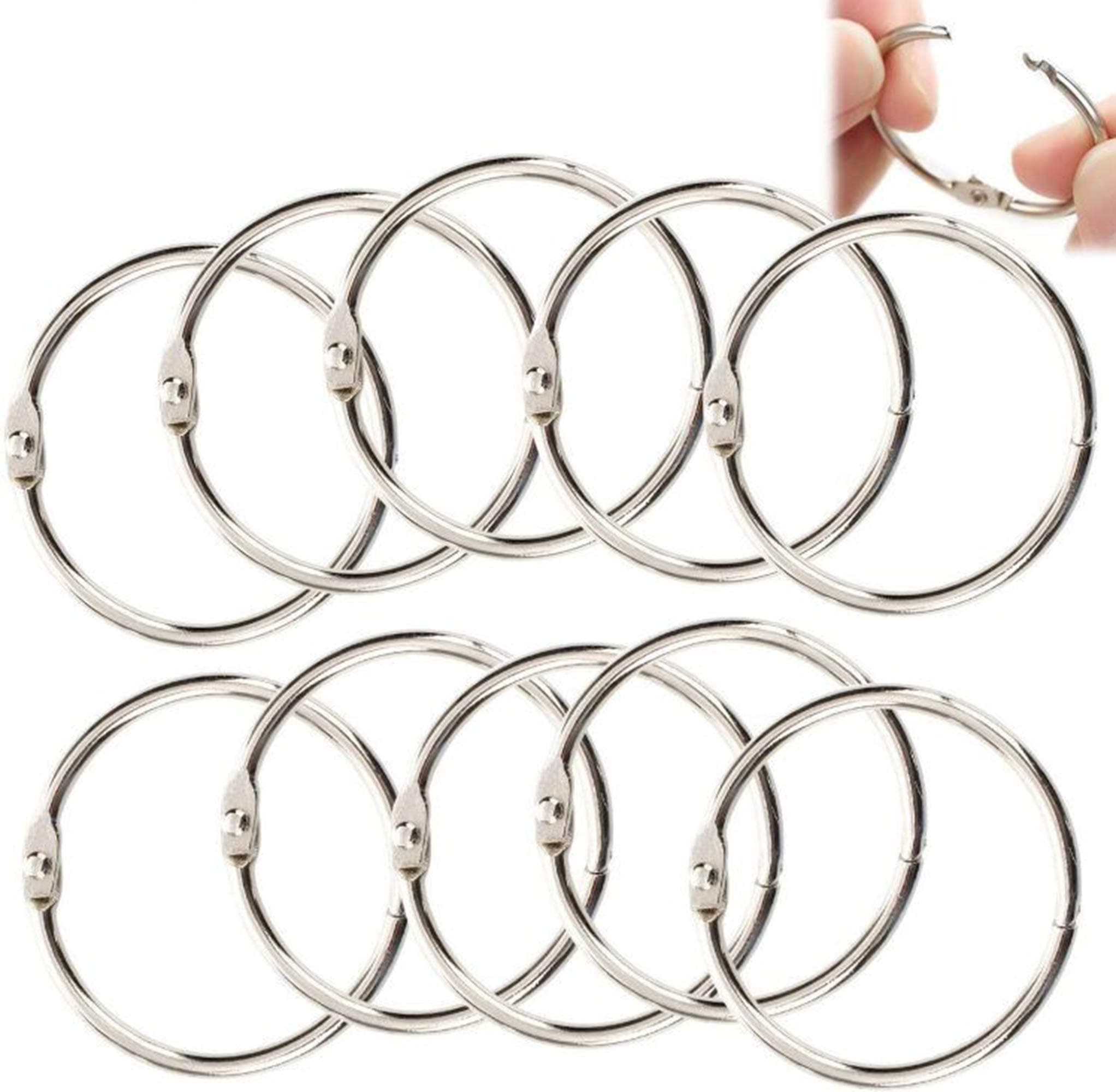 Leaf Binder, Loose Leaf Binders Rings Metal Book Loose Leaf Binder Hinged Binding Rings Key Keychain Index Card Binder Rings Hinged Steel Silver for DIY Scrapbook Album- 25mm Inner Diameter, 50PCS