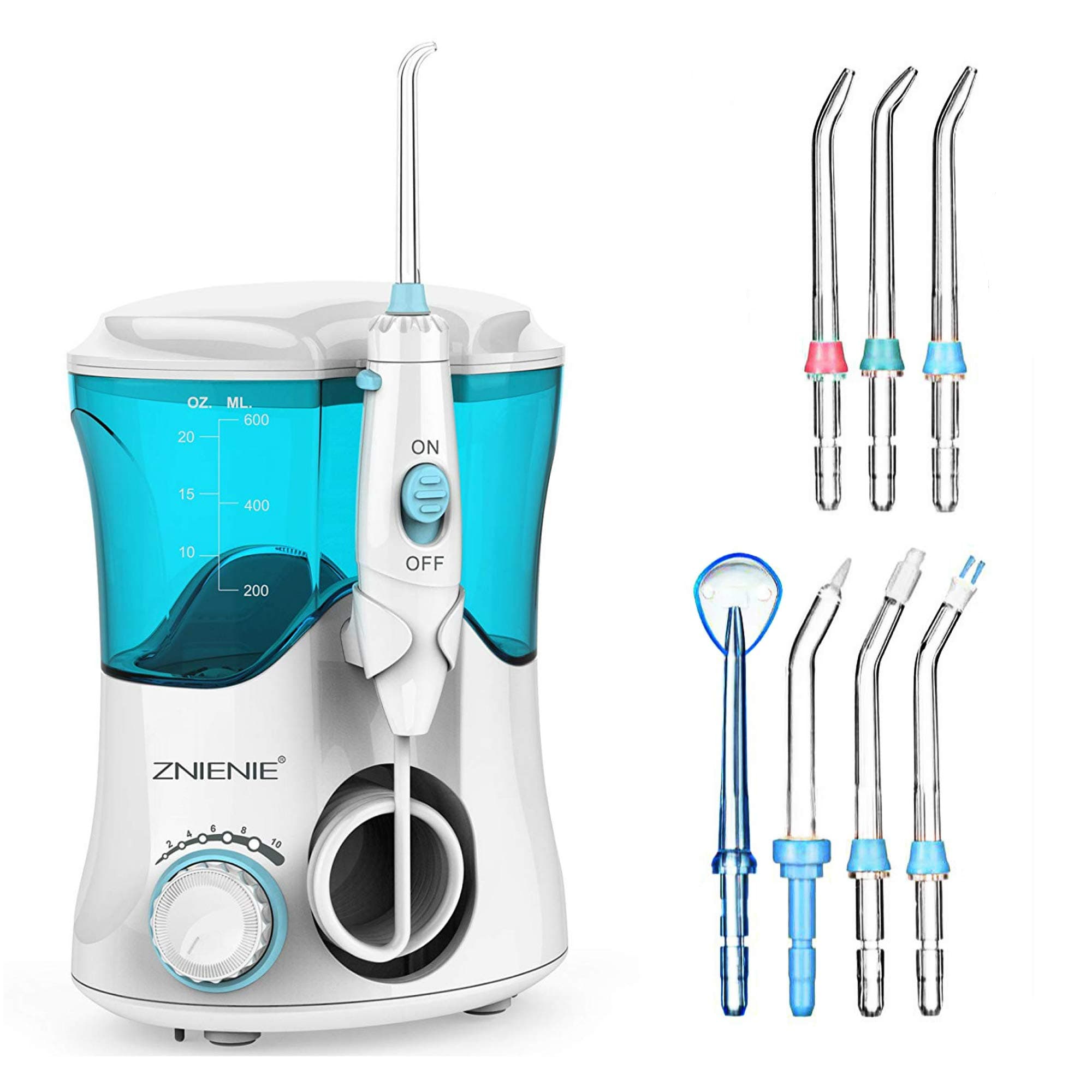 Silver Fork Water Flosser 10 Pressure Settings Oral Irrigator Anti Leakage Teeth Cleaner with 7 Multifunctional Tips, 600ml High Capacity Dental Water Flosser for Braces Care, Teeth Cleaning(Blue)