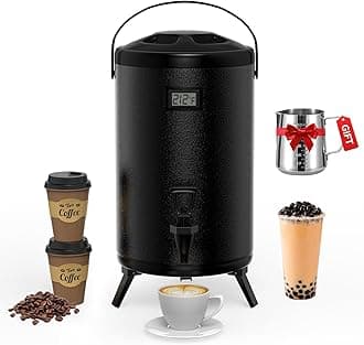Insulated Beverage Dispenser 4.4 Gallon - 304 Stainless Steel Thermal Hot and Cold Drink Dispenser 16 L With Spigot for Water, Coffee, Chocolate, Tea, Milk, Cocoa (Black)