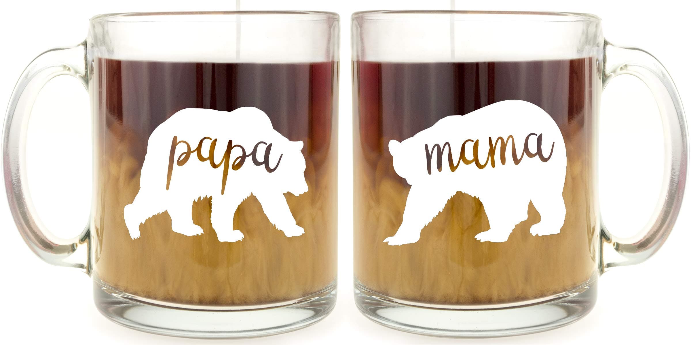 Mama Bear & Papa Bear - Glass Coffee Mug Set - Makes a Great Gift Under $25 for Mom & Dad!