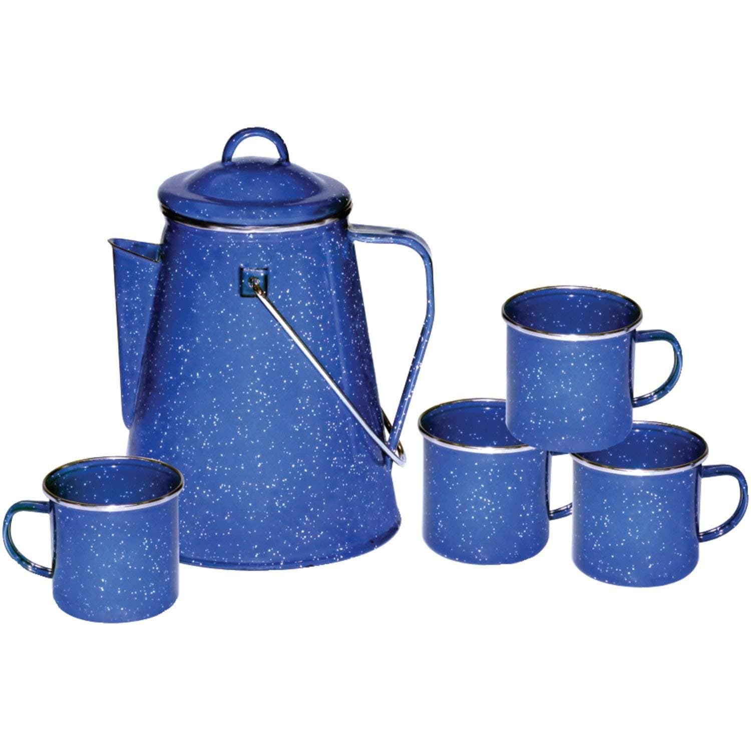 Camping 8 Cup Blue Enamel Percolator Coffee Pot. RV Fire Pit Outdoor Maker Set