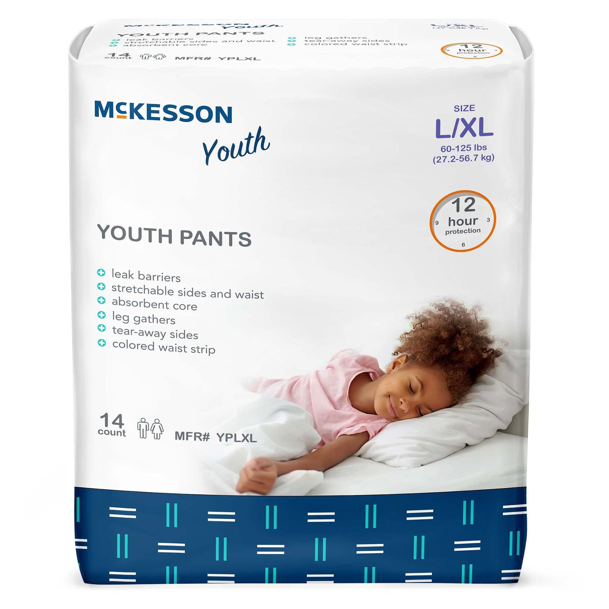 Youth Training Pants, [56 Count], Overnight Disposable Pull Up Diapers, L/XL, 60-125 lbs, Absorbent 12 Hour Leak Protection with Leg Gathers and Tear-Away Sides, for Boys or Girls, Pediatric