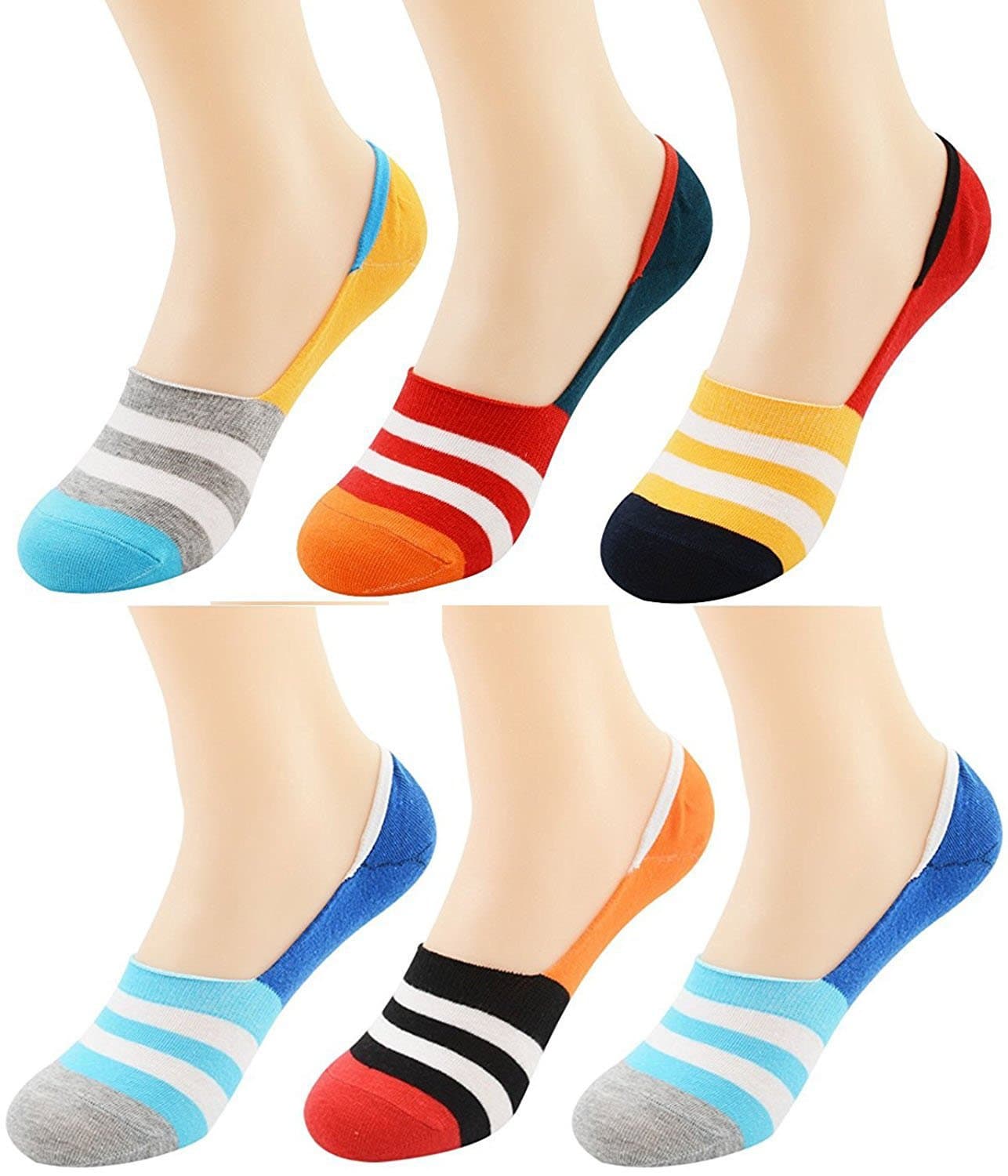 ME STORESMen's Anti Skit Loafer Socks (Multicolor, Large) -Pack of 6