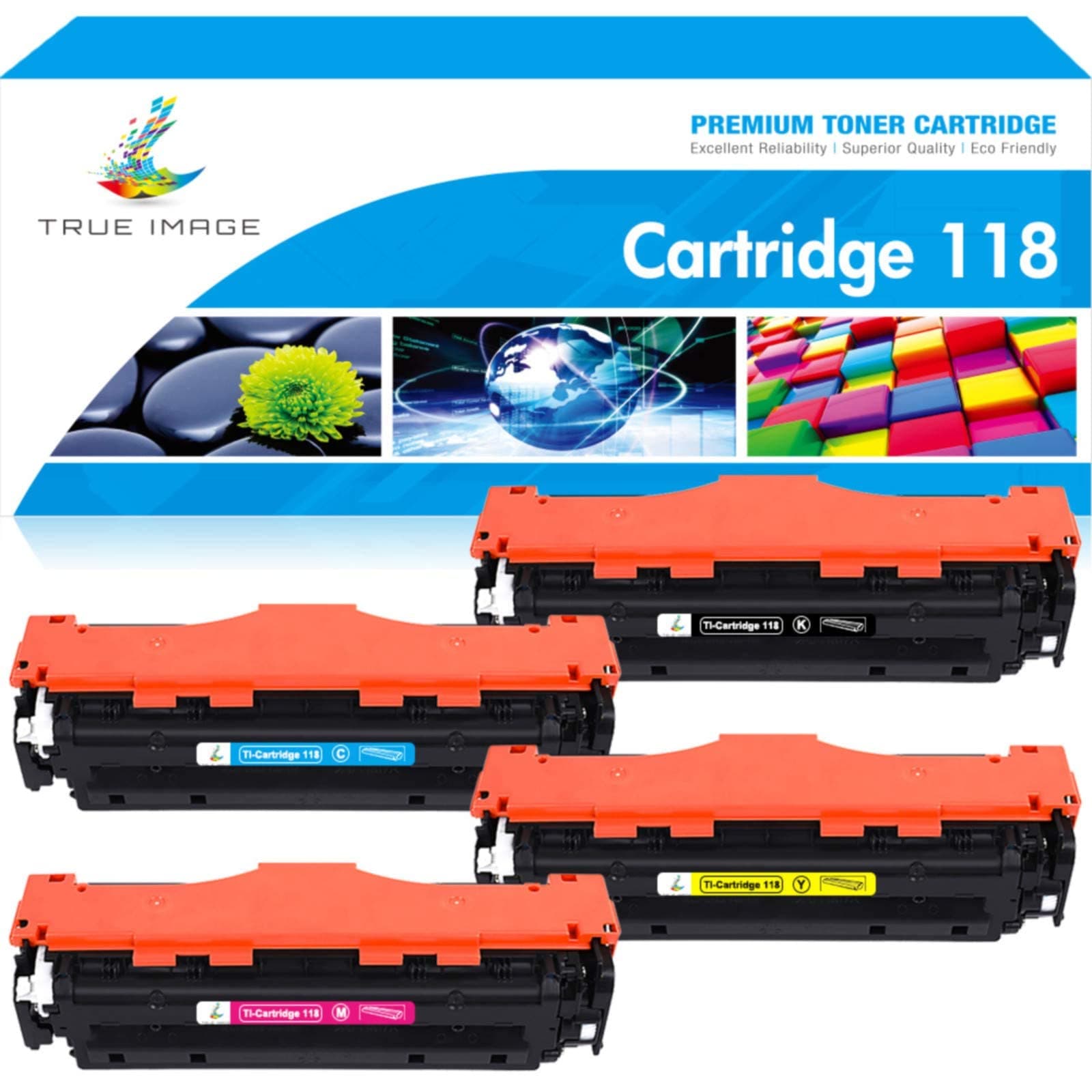 TRUE IMAGE 4Pack Compatible Replacement for Toner Canon 118 CRG118 Canon Imageclass MF726CDW MF8580CDW MF8500C MF8350CDN MF8380CDW LBP7660CDN MF8580CDW MF720C Printer (Black, Cyan, Magenta, Yellow)