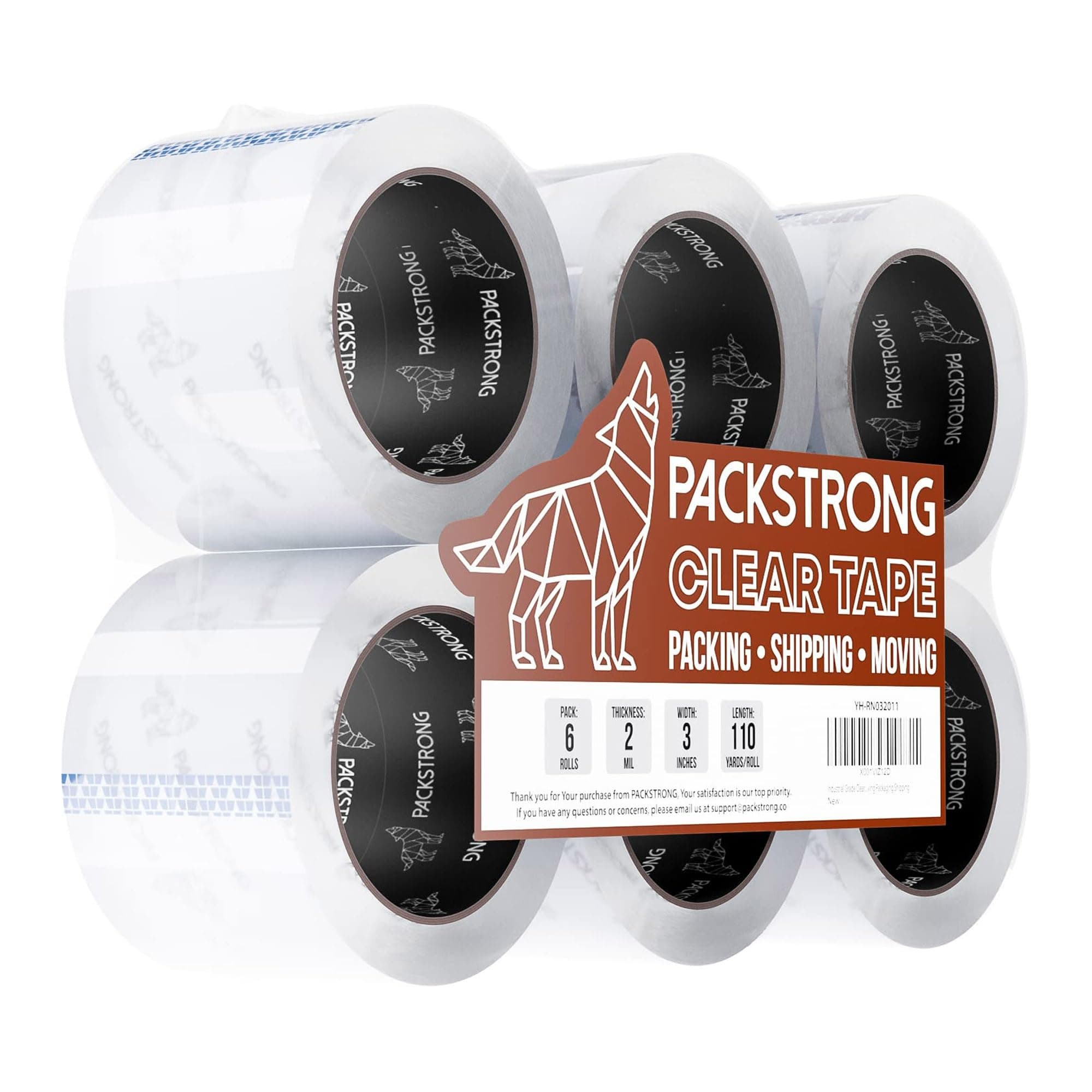 Industrial Grade Clear Packing Tape 6 Rolls - 110 Yards per Roll - 3" Wide x 2.0 mil Thick, BOPP Adhesive Heavy Duty Tape for Box Office Moving Packaging Shipping