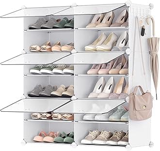 SONGMICS Shoe Rack Organizer, 6-Tier Shoe Storage Cabinet for Closet and Entryway, Holds 24 Pairs of Shoes, Adjustable, Cloud White and Trasparent ULPC033W01