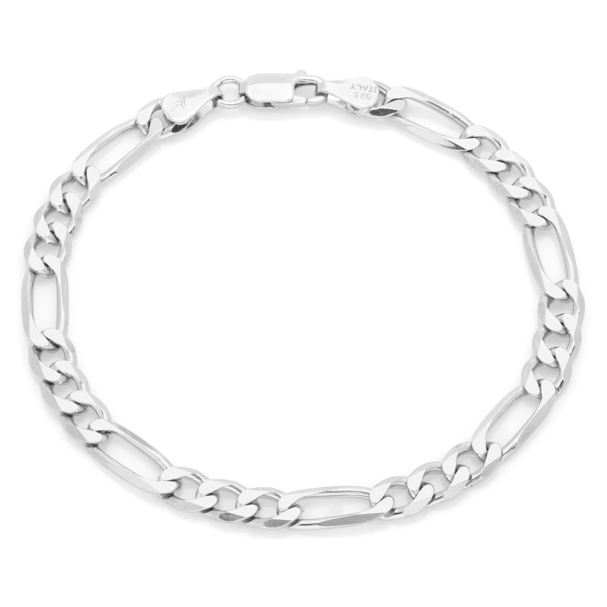 Roberto Martinez Sterling Silver 4.5 mm Diamond-Cut Figaro Bracelet, 7 Inch