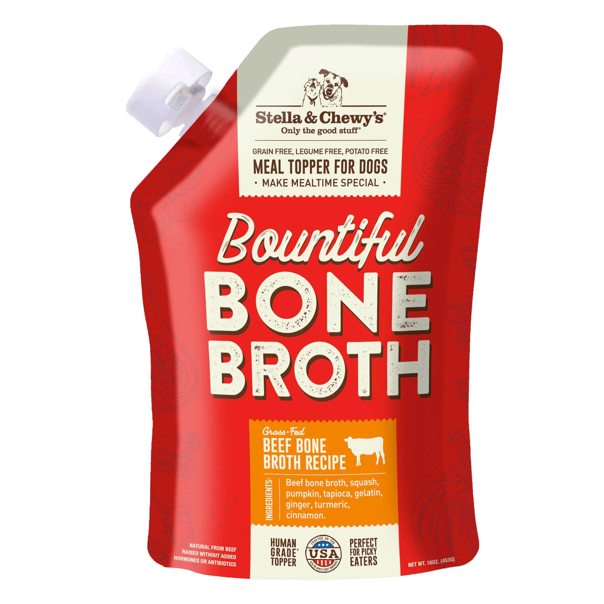 Bountiful Bone Broth Grass-Fed Beef Recipe Meal Topper for Dogs, 16 Oz. Resealable Pouch