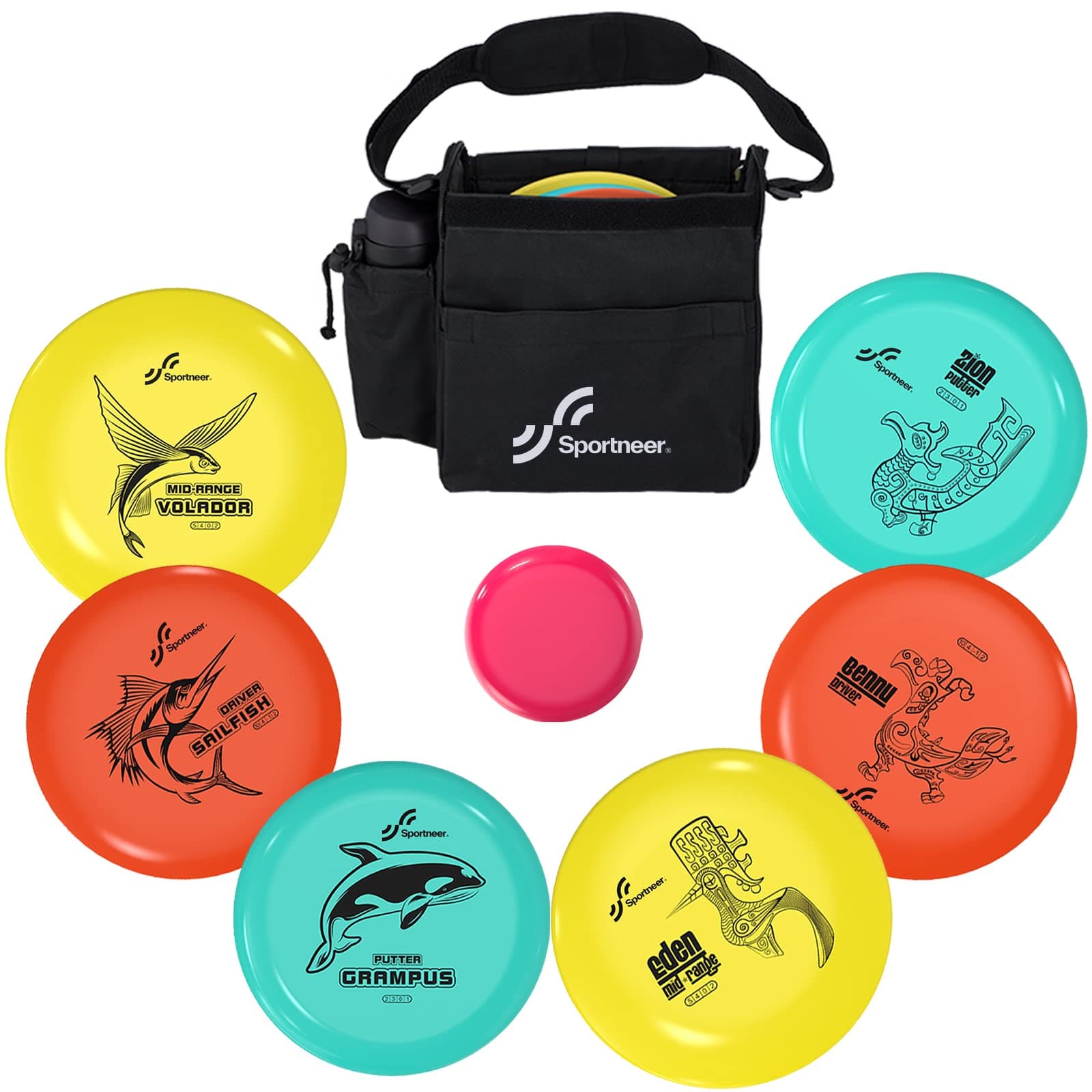 Sportneer Disc Golf Set - Disc Golf Starter Set 6 Pack with Putter, Mid-Range, Driver, Mini Disc Marker Include Portable Bag for Beginner Backyard Outdoor Game