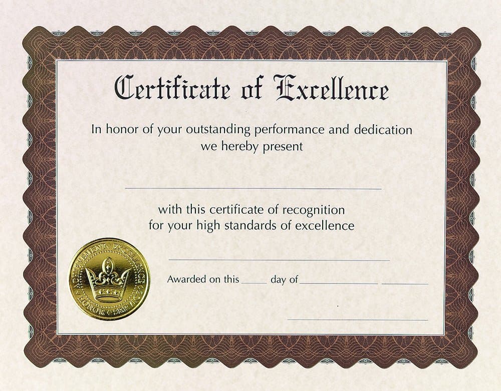 Great Papers! Ready-to-Use Certificates, Excellence, 11 X 8.5, Ivory/Brown/Gold Colors with Brown Border, 6/Pack