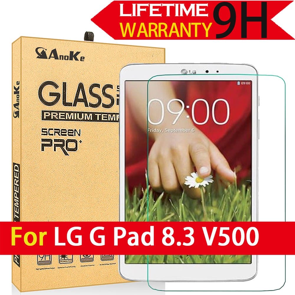 LG G Pad 8.3 Glass Screen Protector,(V500) (Not Fit G Pad X8.3) AnoKe [Lifetime Warranty](0.3mm 9H ) Film Shield For V500 Glass