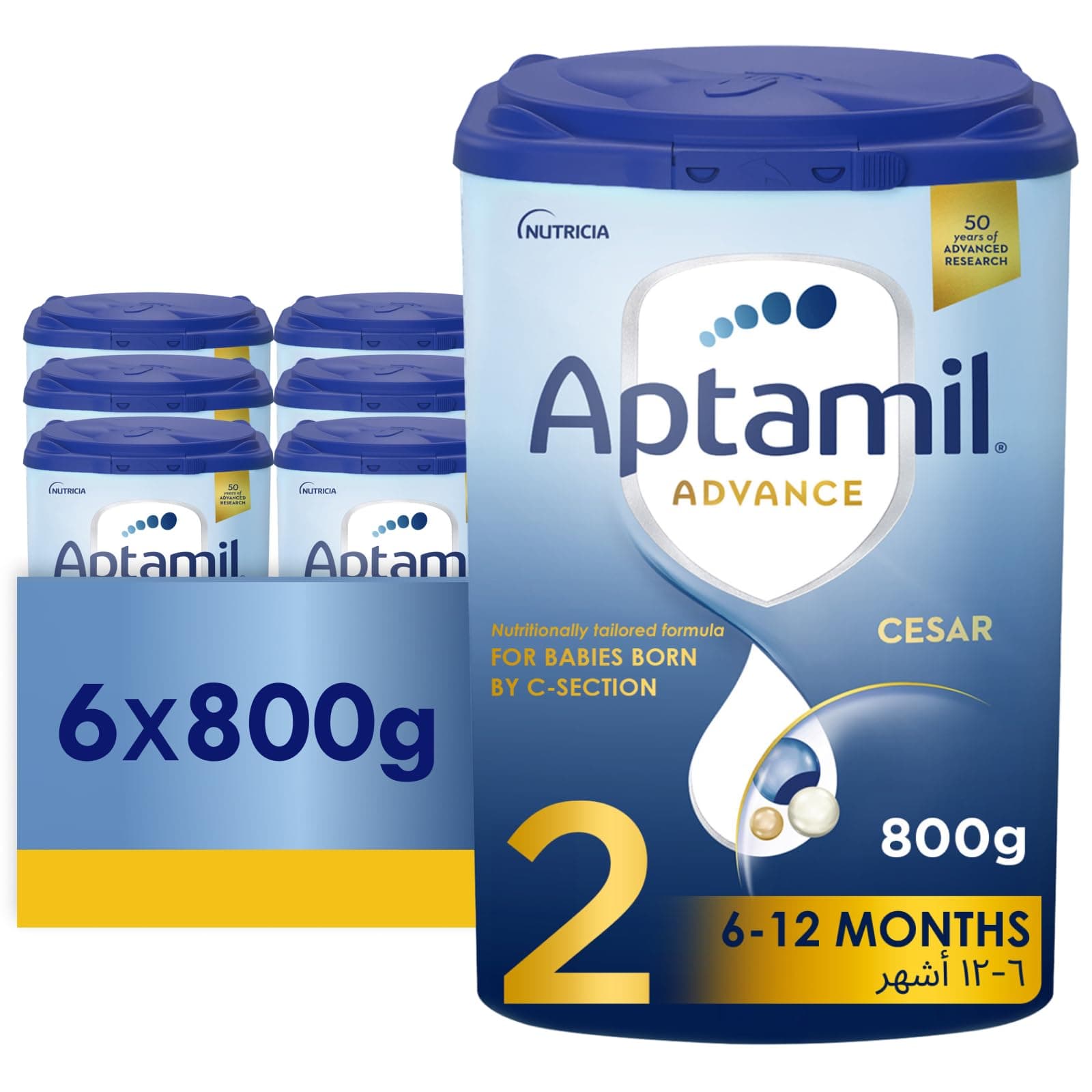 Aptamil Advance Cesar 2 Follow-On Formula Milk From 6-12 Months, For C-Section Born Babies, Easy To Use Pack, 800g - Pack of 6