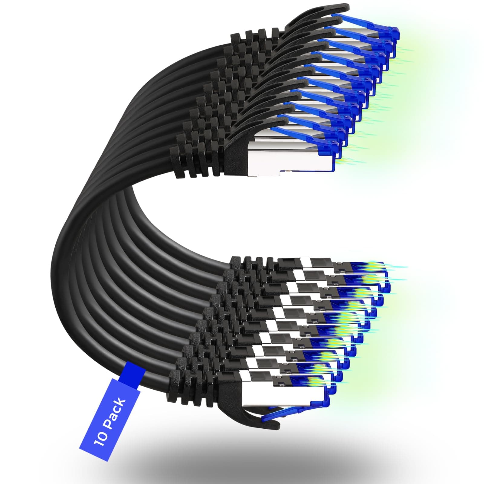 Rapink Patch Cables Cat8 0.5フィート (10パック) スリム Cat 8 イーサネットパッチケーブル 40G対応 Snagless Cat 8 ネットワークケーブル データセンター用 フレキシブル Cat8 イーサネットケーブル ブラック (10PC830-0.5)