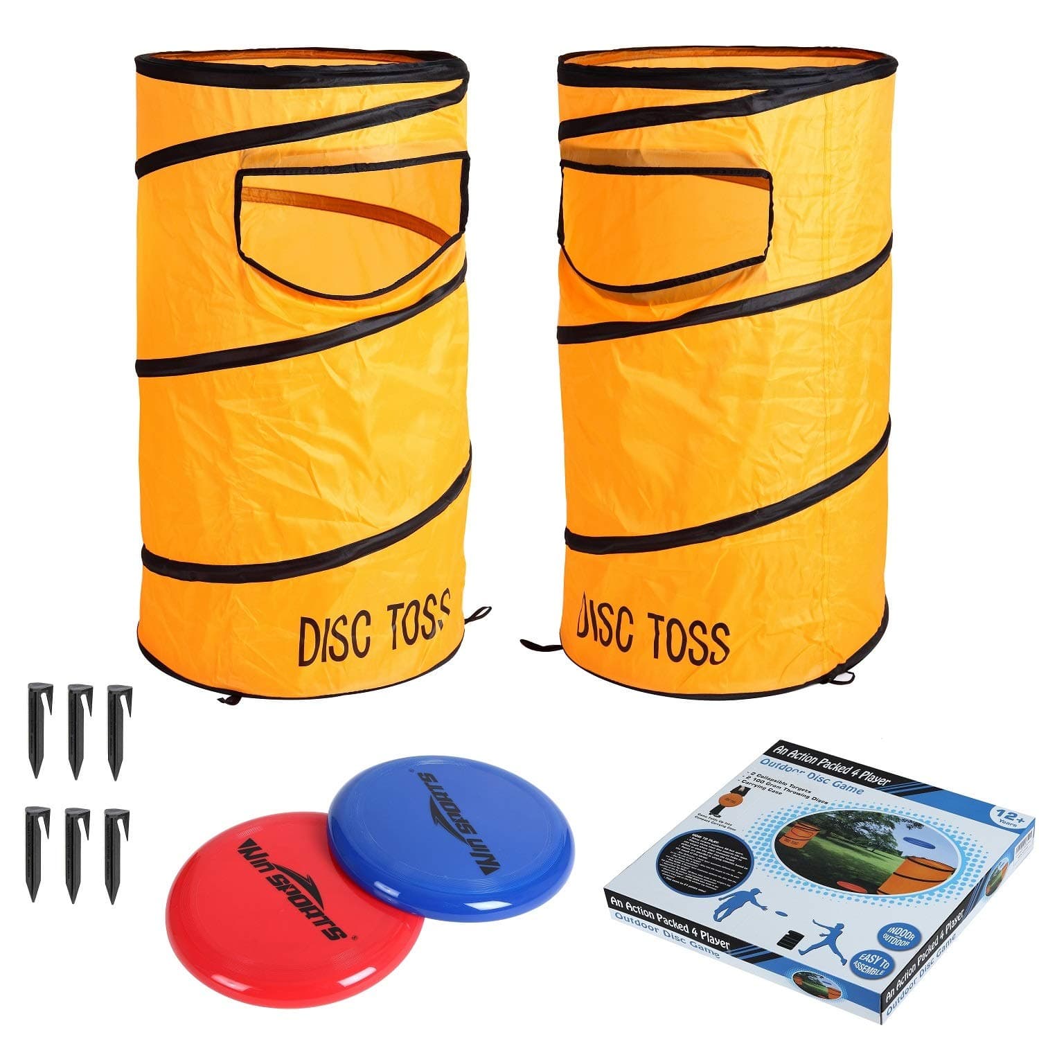 Win SPORTS Folding Disc Toss Game Set - Flying Disc Toss Dunk Game Set - Includes 2 Disc Targets with Bean Bag & 2 Flying Discs & Carrying Case - Great for Backyard,BBQs,Tailgating