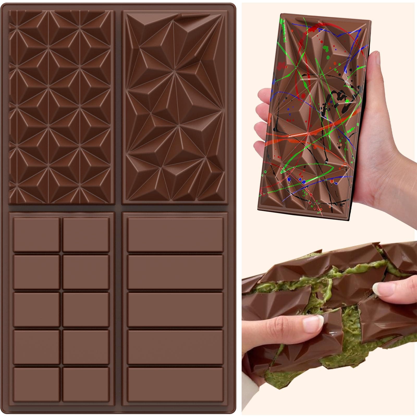 BABORUI 4 IN 1 Deep Chocolate Bar Mold, 1 Inch Chocolate Bar Mold for Dubai Chocolate Bar Pistachio, Large Silicone Chocolate Mold for Filling Knafeh Pistachio Cream