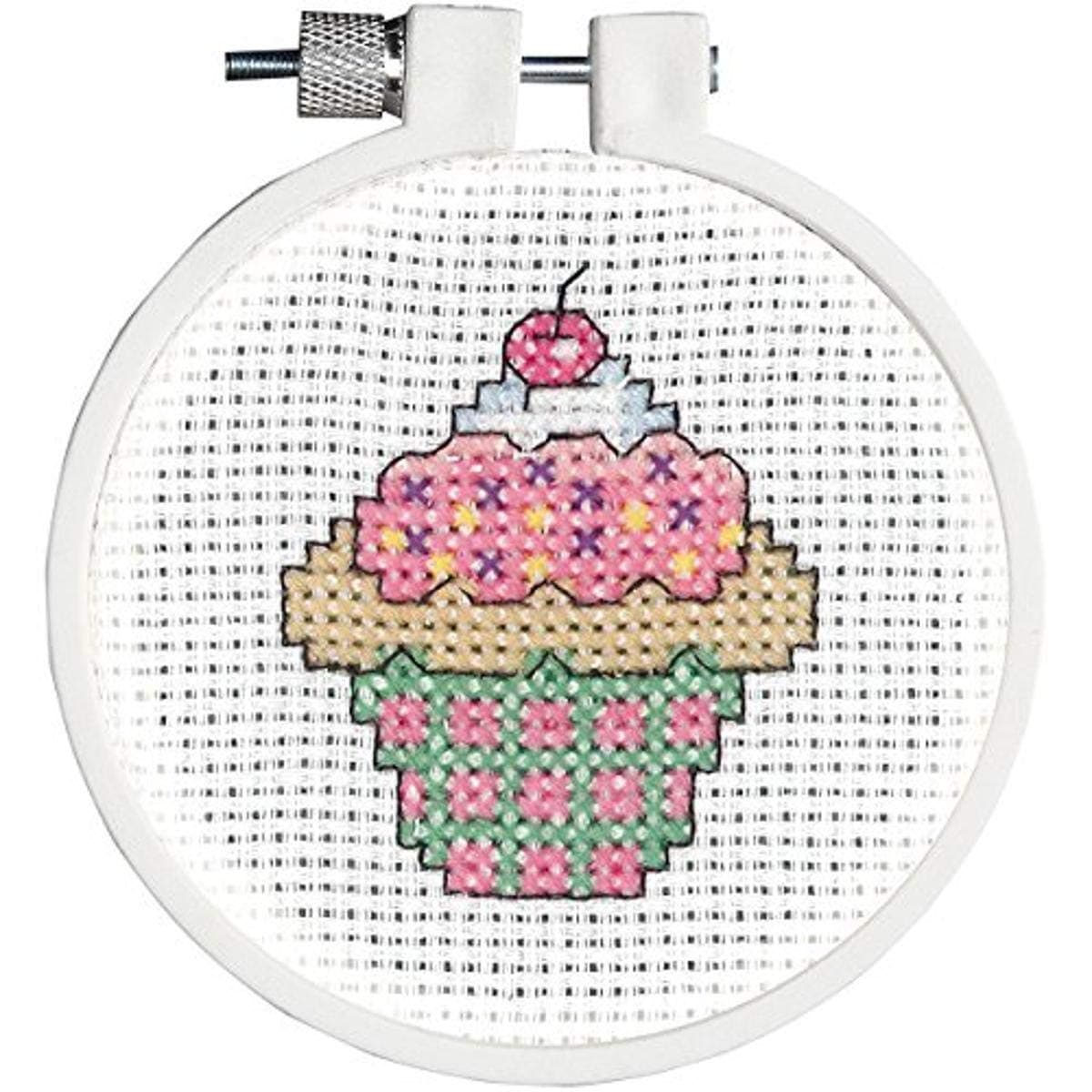 Janlynn/Kid Stitch Mini Counted Cross Stitch Kit 3" Round, Cupcake (11 Count)