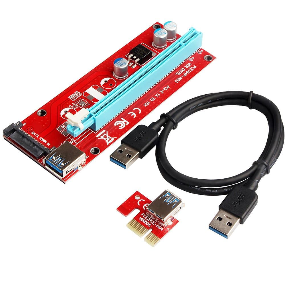 CHICPICK USB3.0 PCI-E PCI Express 1X to 16X Riser Card Adapter, Mining Dedicated Graphics Card Extension Cable with SATA Power Slot Connector,60CM USB 3.0 Cable,Red