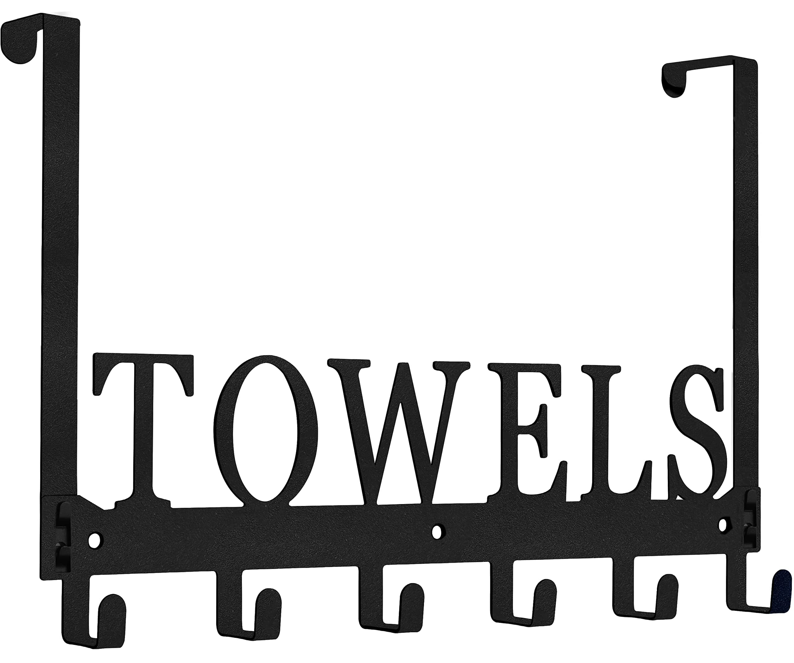 ドア掛けフック 浴室用タオルホルダー マウントラック メタルバスハンガー 寝室 キッチン プール ビーチ バスローブ 壁フック (フック6個 ブラック)