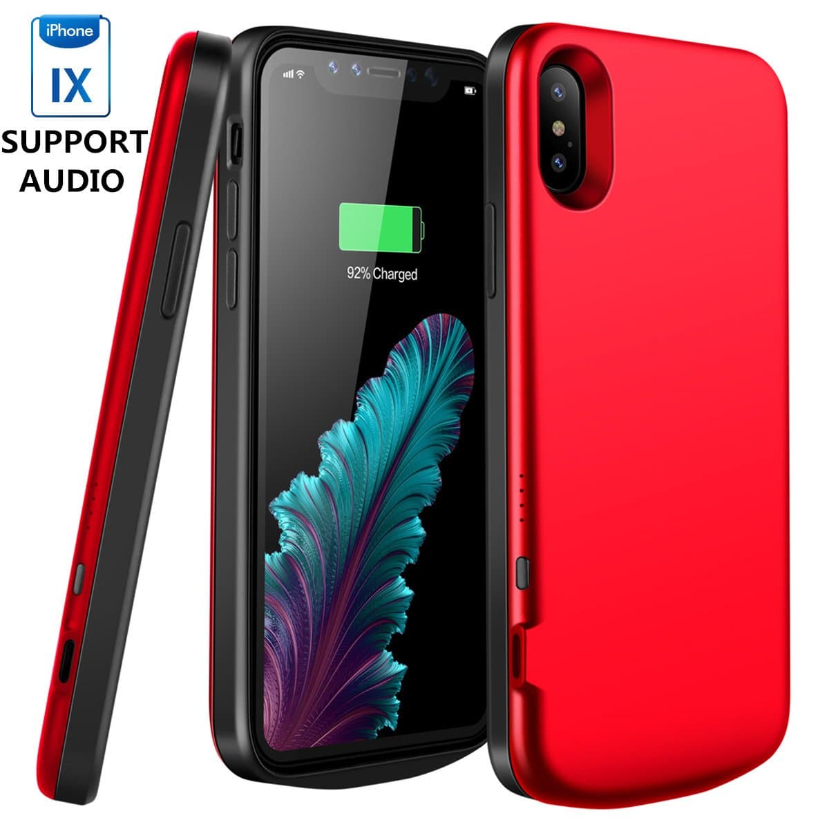 iPhone X Accessories - MUSTTRUE Support Audio Power Charger Case | 3000mAh/5000mAh | External Protective Battery Case,for Apple 10 Phone - Soft Battery Case-100% Recharge Portable Powe(red, 5000mAh)