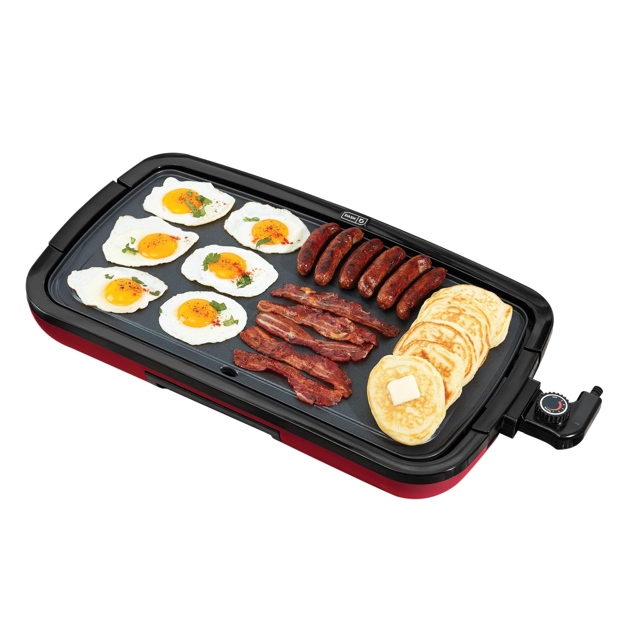 Dash Deluxe Everyday Griddle - Electric Griddle with Removable Plate - Nonstick, Easy-Clean Surface & Anti-Slip Base - Recipe Book Included - Red
