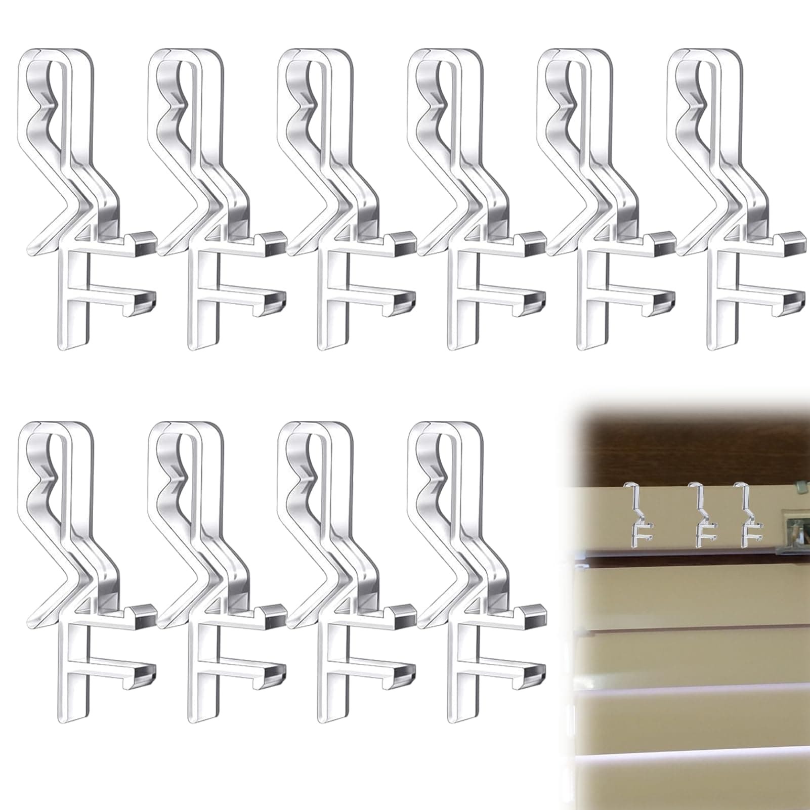 10PCS Valance Clips Transparent Plastic Window Blind Clips Hidden Channel 1.87Inch Valance Blind Clips for Horizontal Mini Wood Blinds Retainer Holder for The Valance with a Groove in The Back