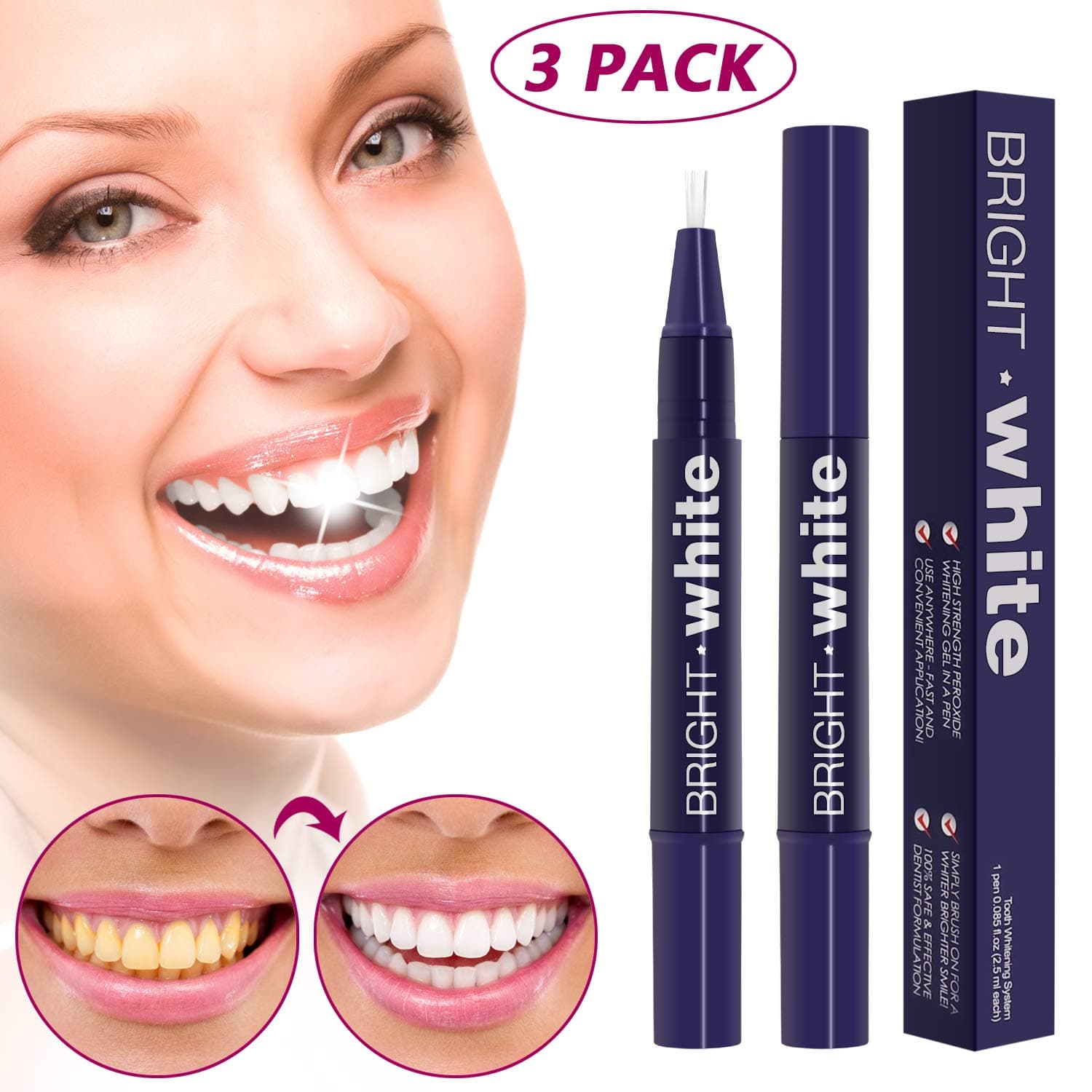 3 Pack Teeth Whitening Pen - Extra Strength Instant Yellow Tooth Whitener Effective Stain Remove Cleaning Tools