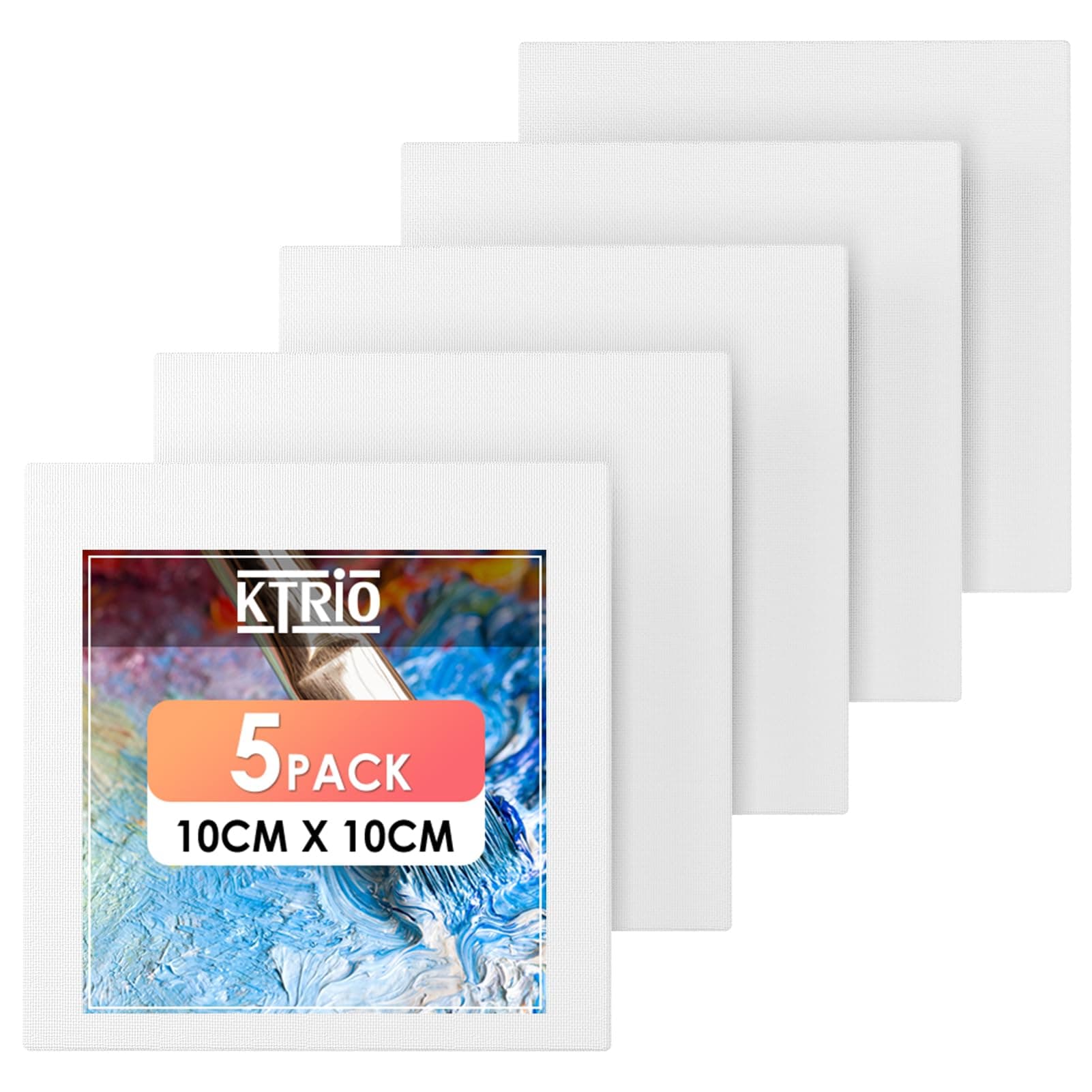 KTRIO Canvas Panels 5 Pack 10 x 10 CM Small Canvas Boards for Painting, 100% Cotton Primed Mini Art Canvas Painting Supplies for Acrylic Oil Watercolor Paint Tempera