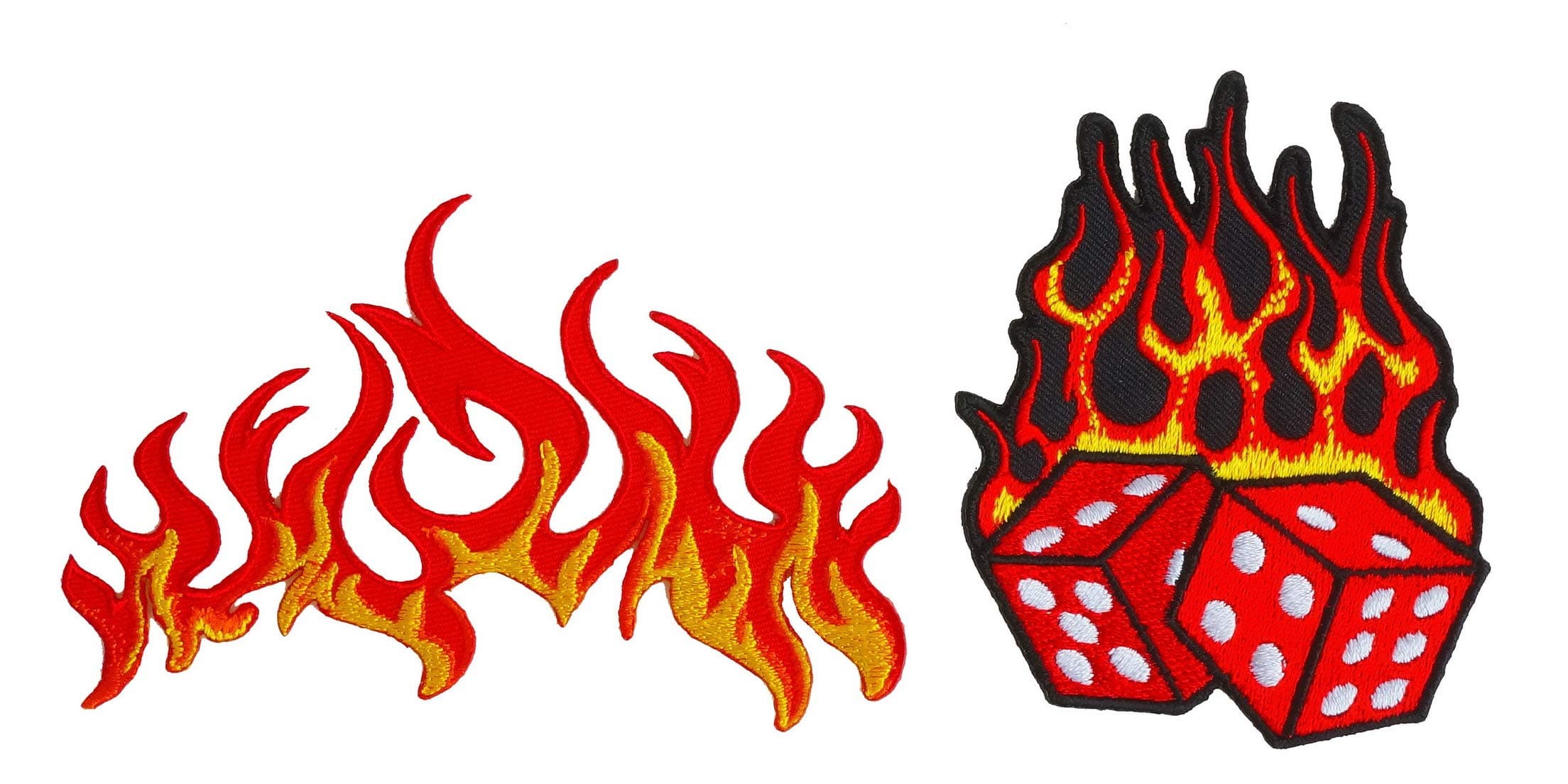 Graphic Dust Flames Fire Embroidered Iron On Patch Biker Motorcycle Racing Hot Fireball Dice Fire Tattoo Heavy Metal Car Applique