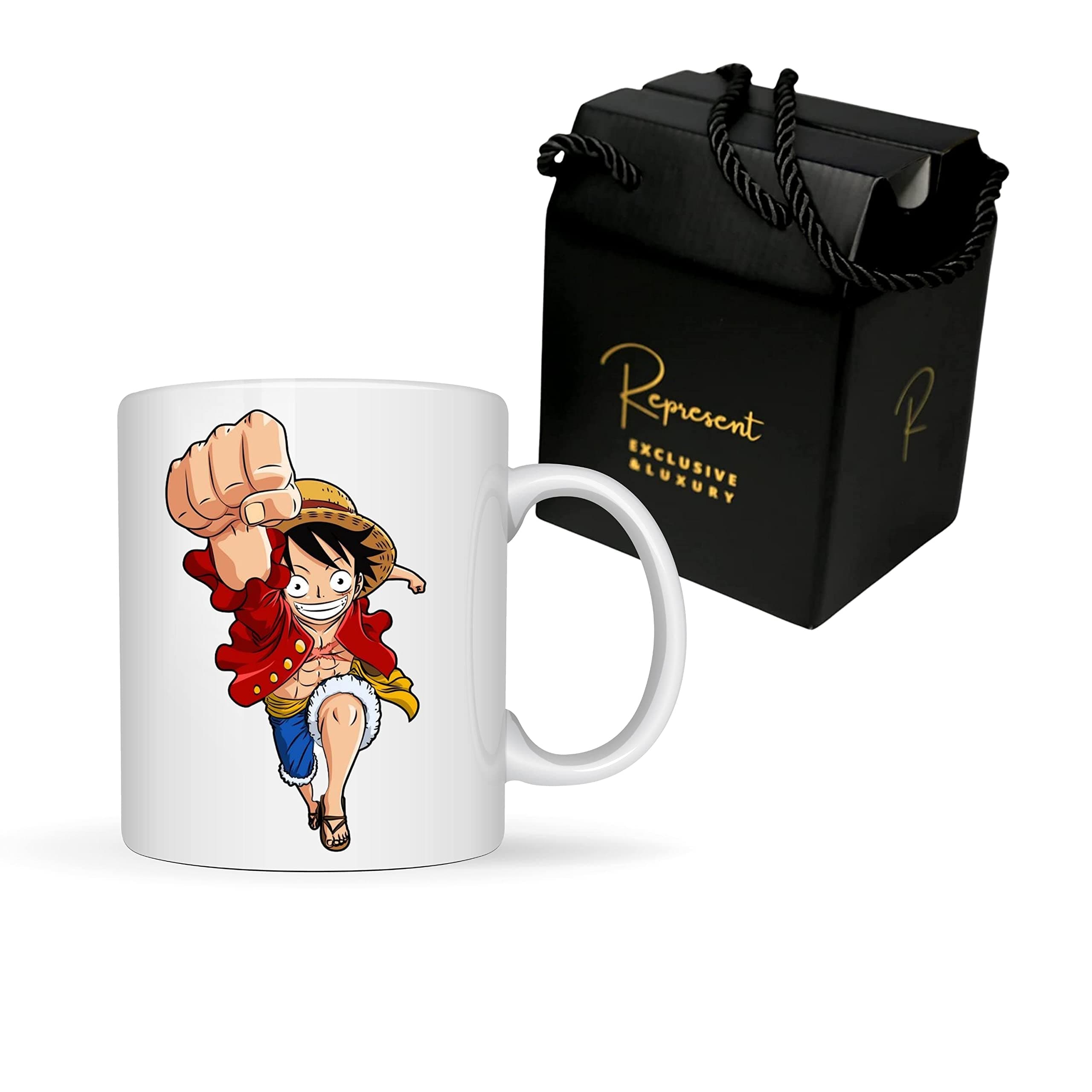 One Piece Luffy Coffee Mug-White ceramic cup packed in black and gold giftbox-Set for Anime Lovers