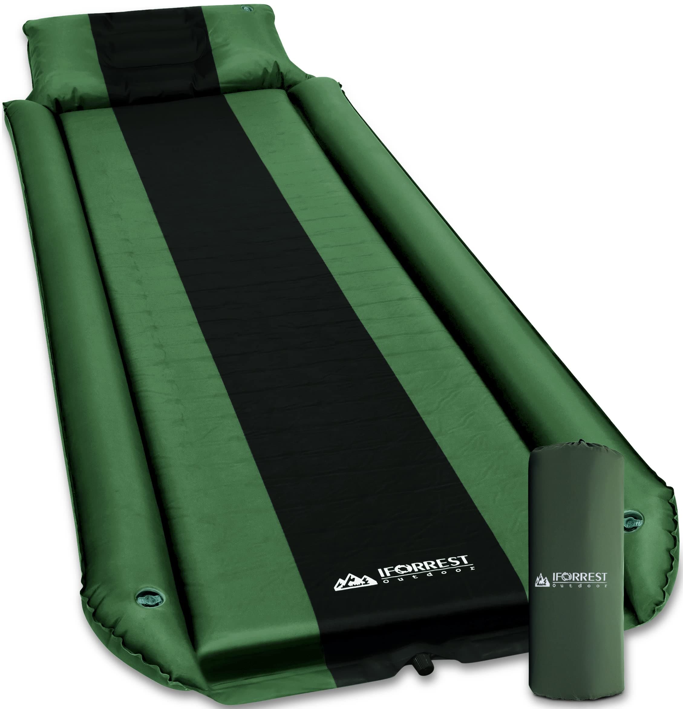 IFORREST Sleeping Pad w/Armrest Pillow, Rollover Protection, Self-Inflating Camping Mattress, Best Extra-Thick 2.1'' Cot Mat, Ultra-Comfortable Hiking Air Bed, Green/ X-large (1-forrest-D-BST1foryou)